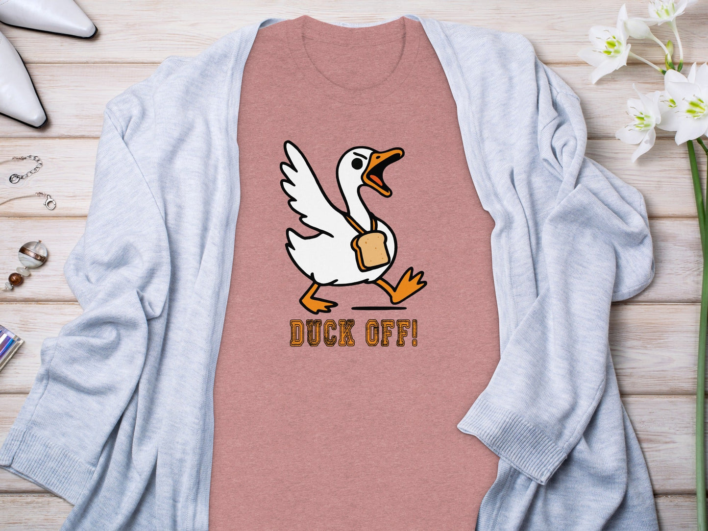 Duck Off Funny Angry Goose with Bread Slice T-Shirt