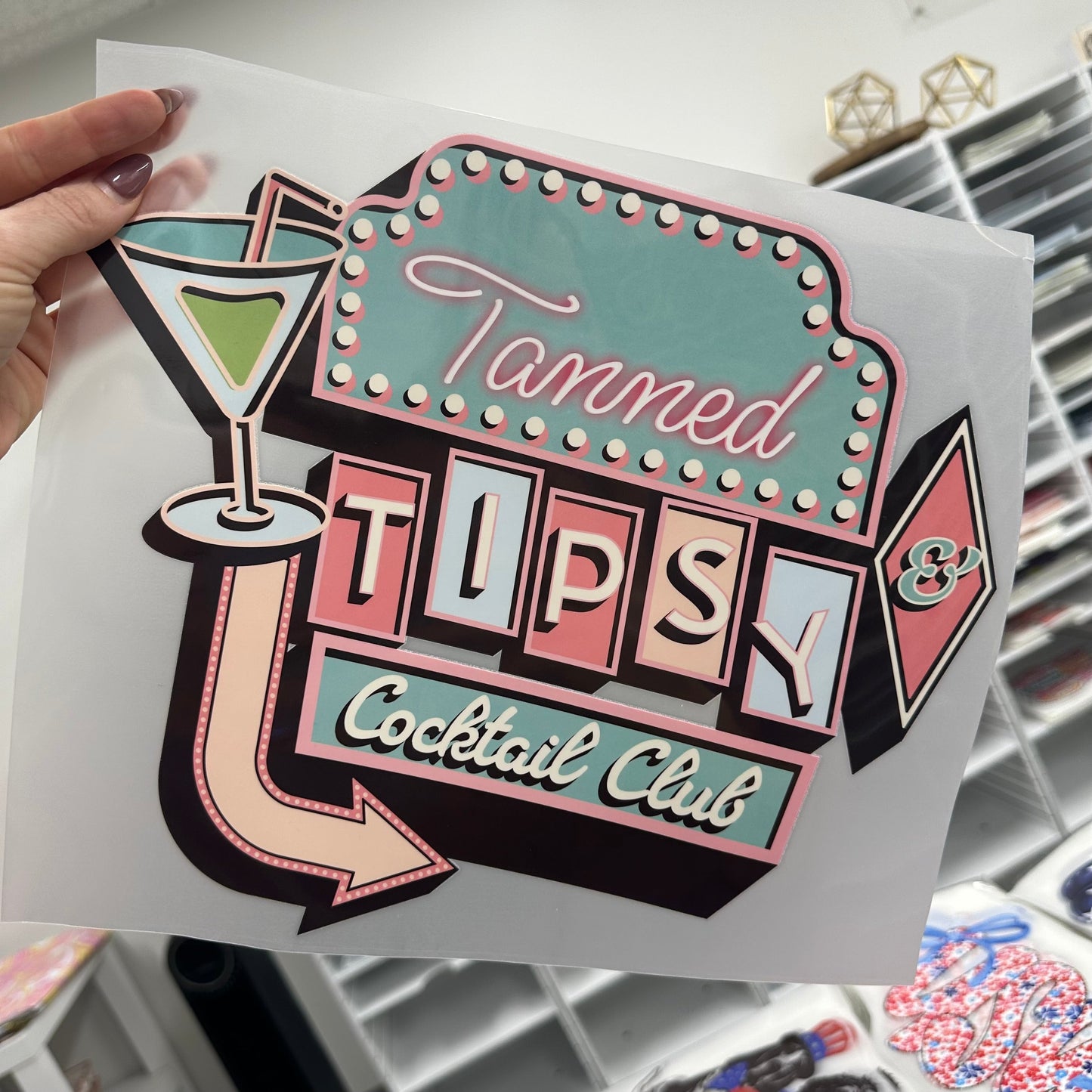 tanned & tipsy cocktail club clear film screen print