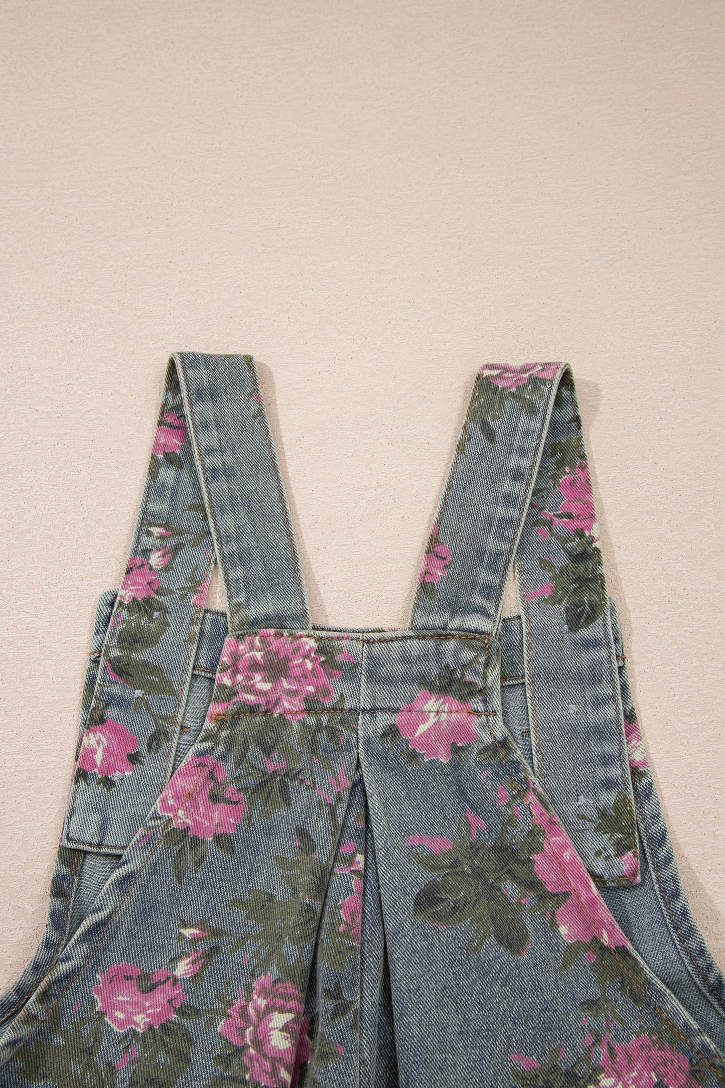 Gray Beau Floral Print Pleated High Waist Wide Leg Denim Jumpsuit