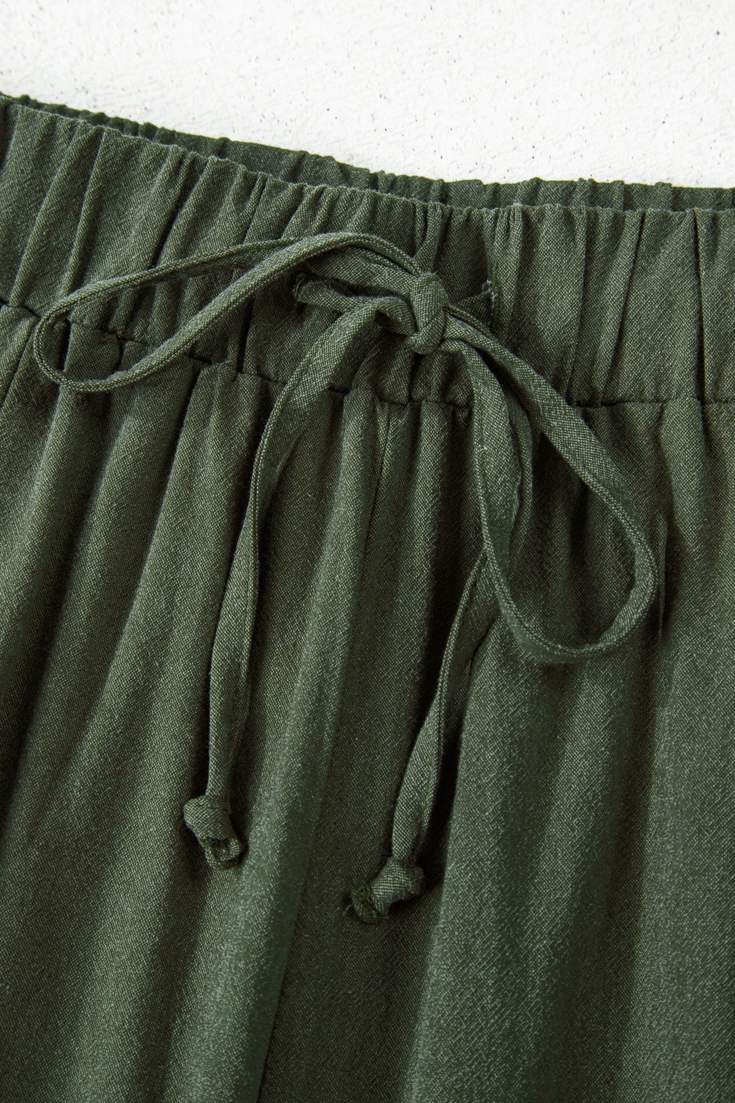 Jungle Green Drawstring Elastic Waist Patch Pocket Barrel Leg Casual Pants