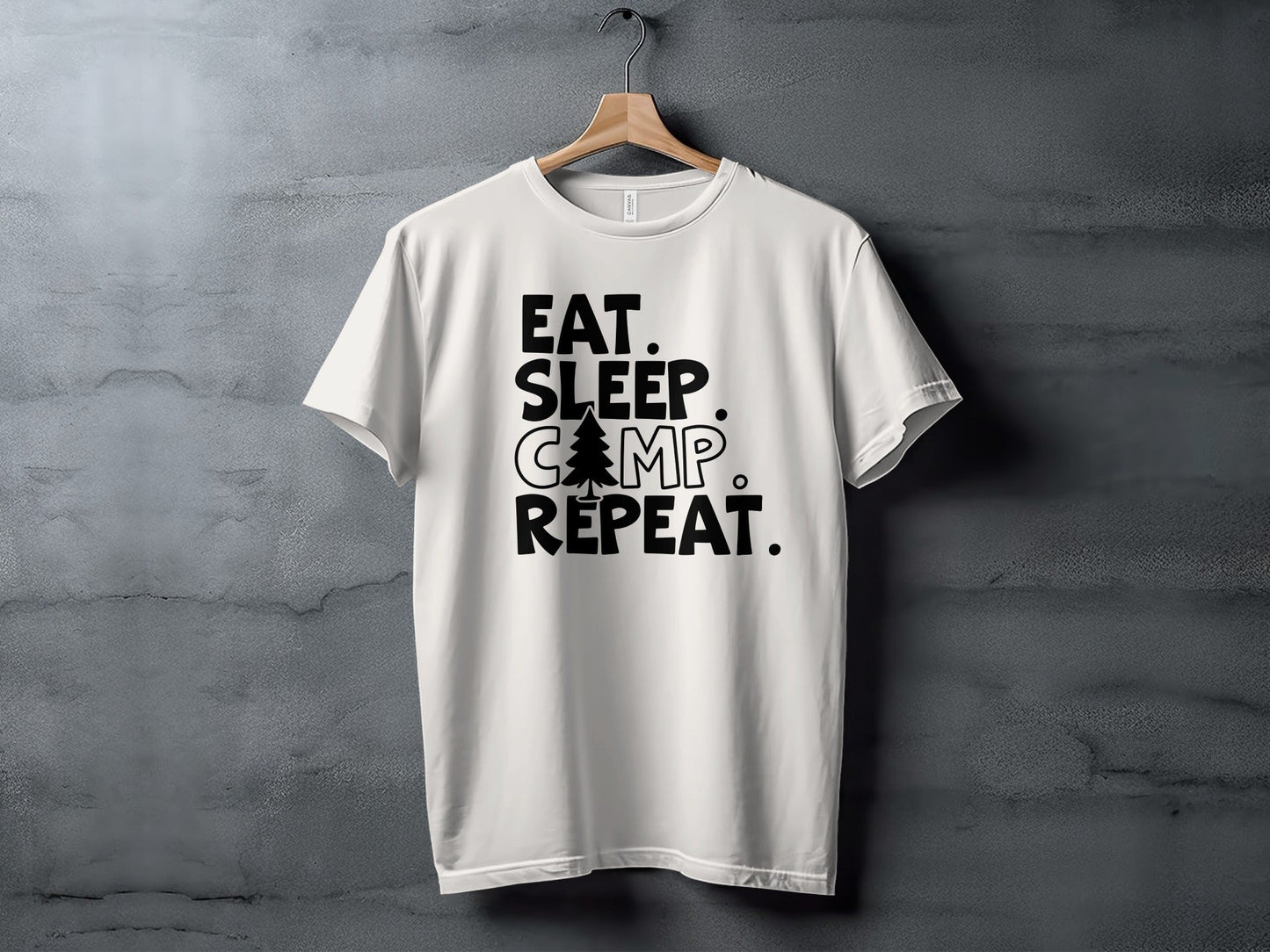 Eat Sleep Camp Repeat With Pine Tree Graphic T-Shirt
