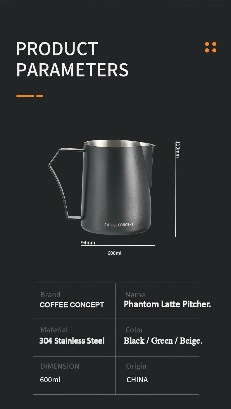 Phantom Precision Latte Art Pitcher – 600ml Narrow Spout for Advanced Patterns