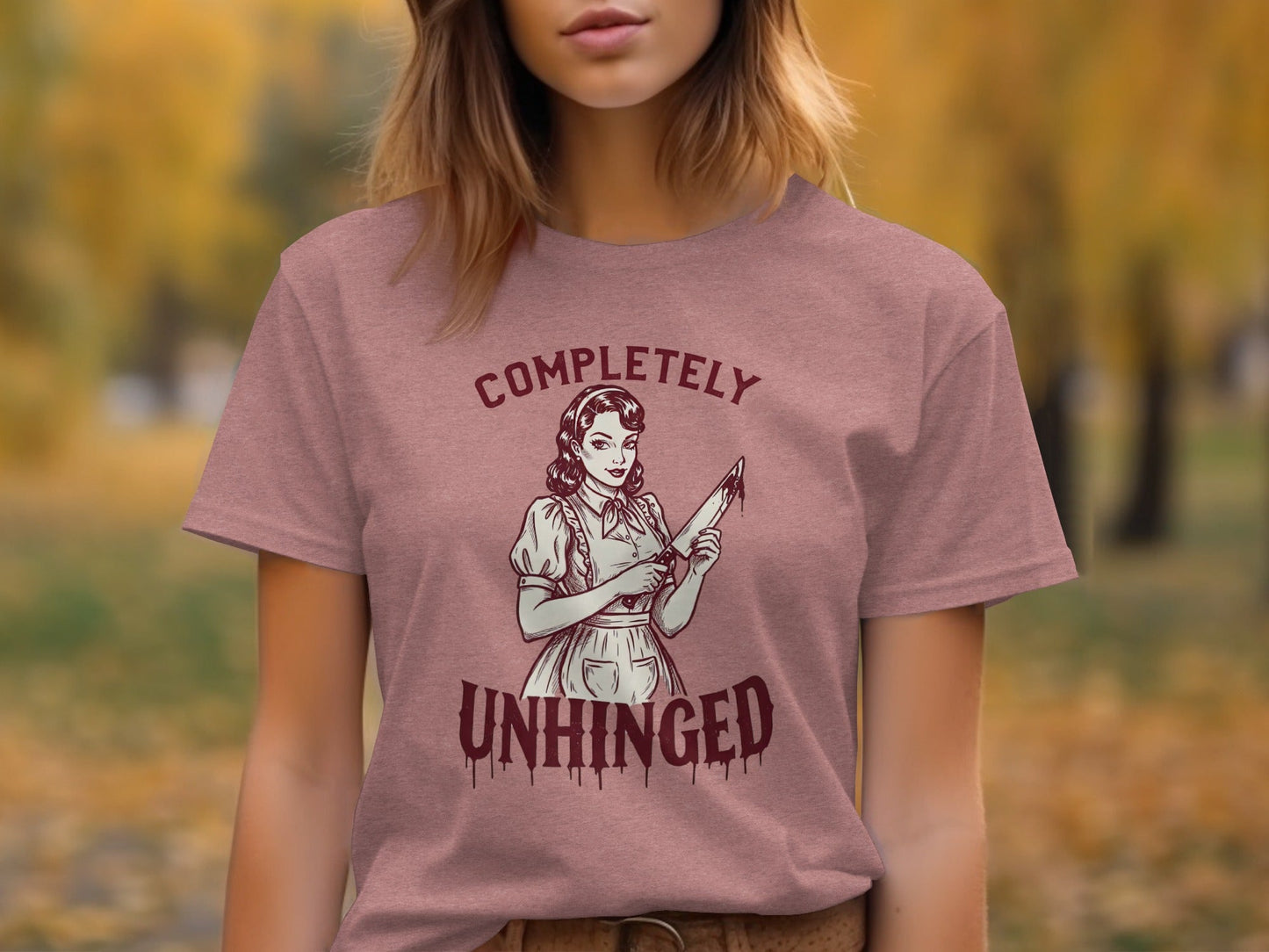 Completely Unhinged Crazy Lady with Knife Funny T-Shirt