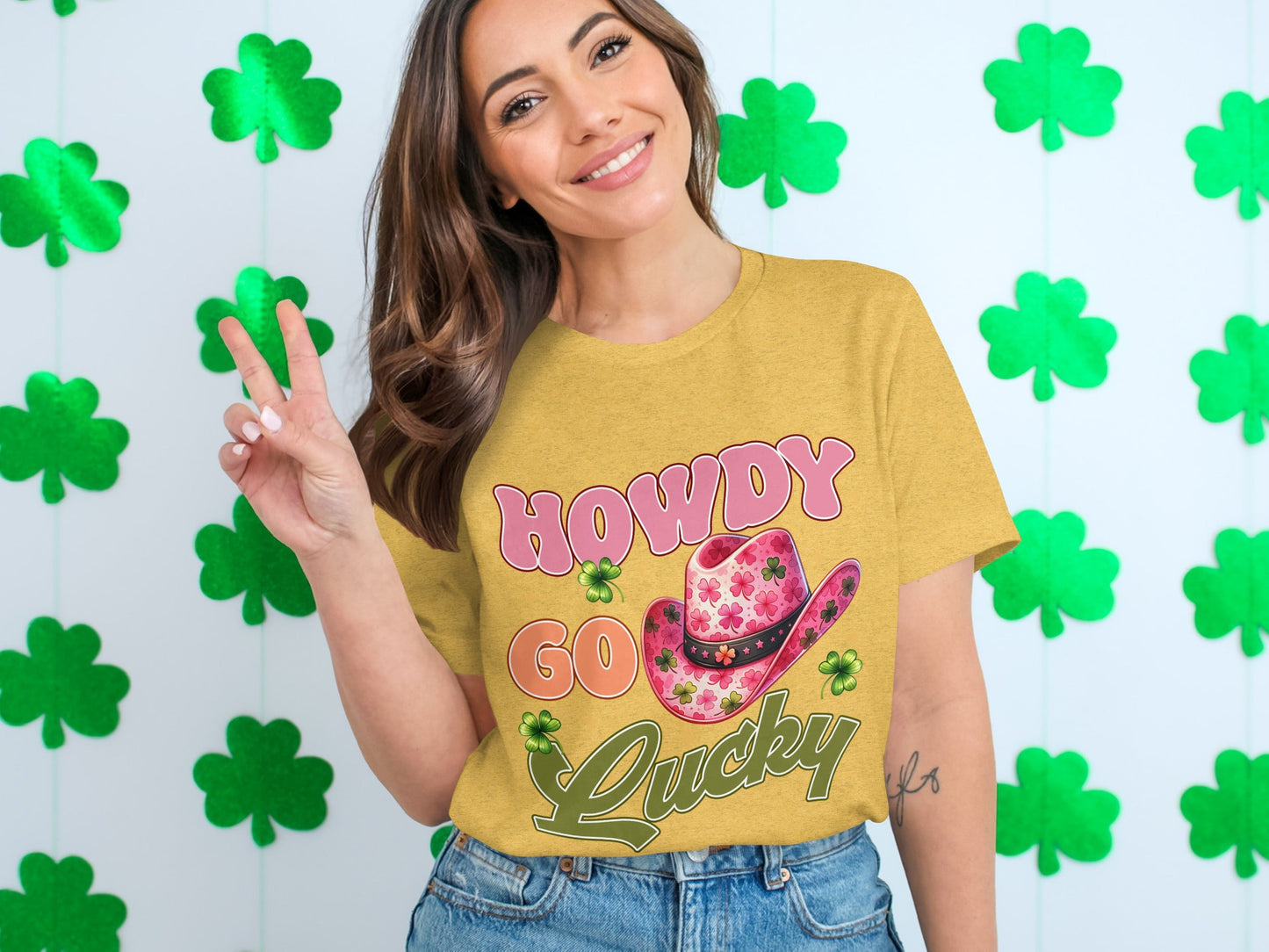 Howdy Go Lucky T-Shirts, St Patricks Day, Cowboy Hat, Shamrock, Good Luck, Festive Apparel, Lucky Shirt, Irish Pride