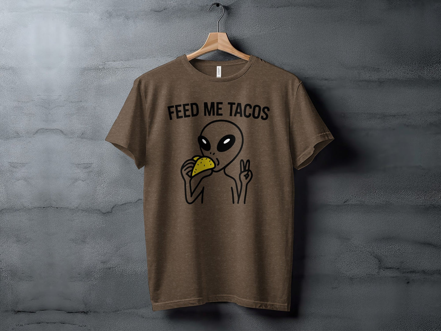 Feed Me Tacos Alien with Peace Sign Funny T-Shirt