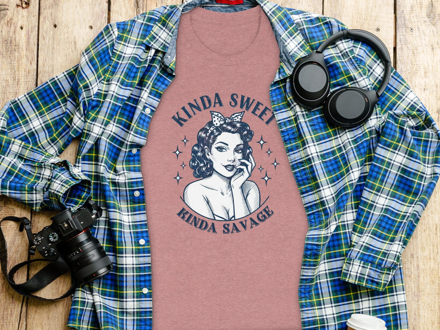 Kinda Sweet Kinda Savage Pinup Girl Stylish Design T-Shirt