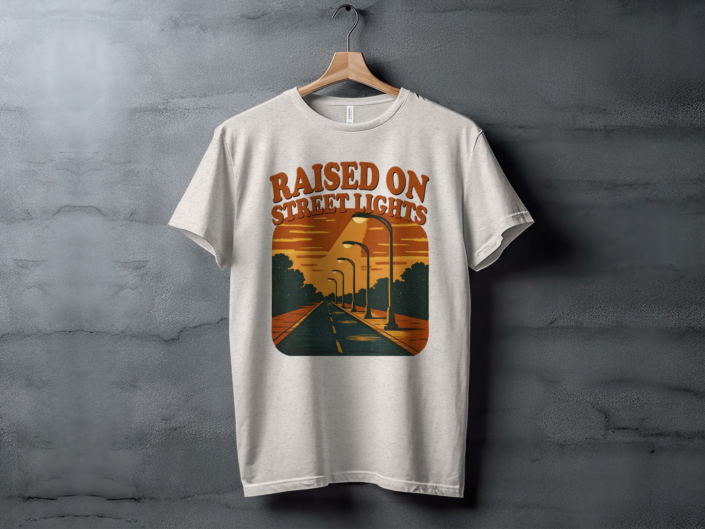 Raised On Street Lights Road Scene Graphic Design T-Shirt