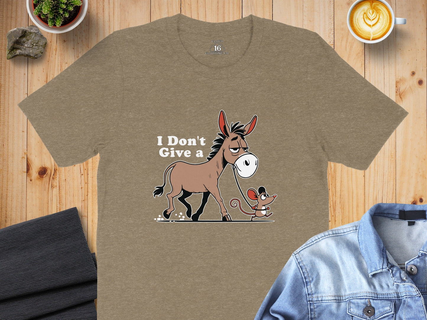 Funny Mouse Walking a Donkey Cartoon Graphic T-Shirt