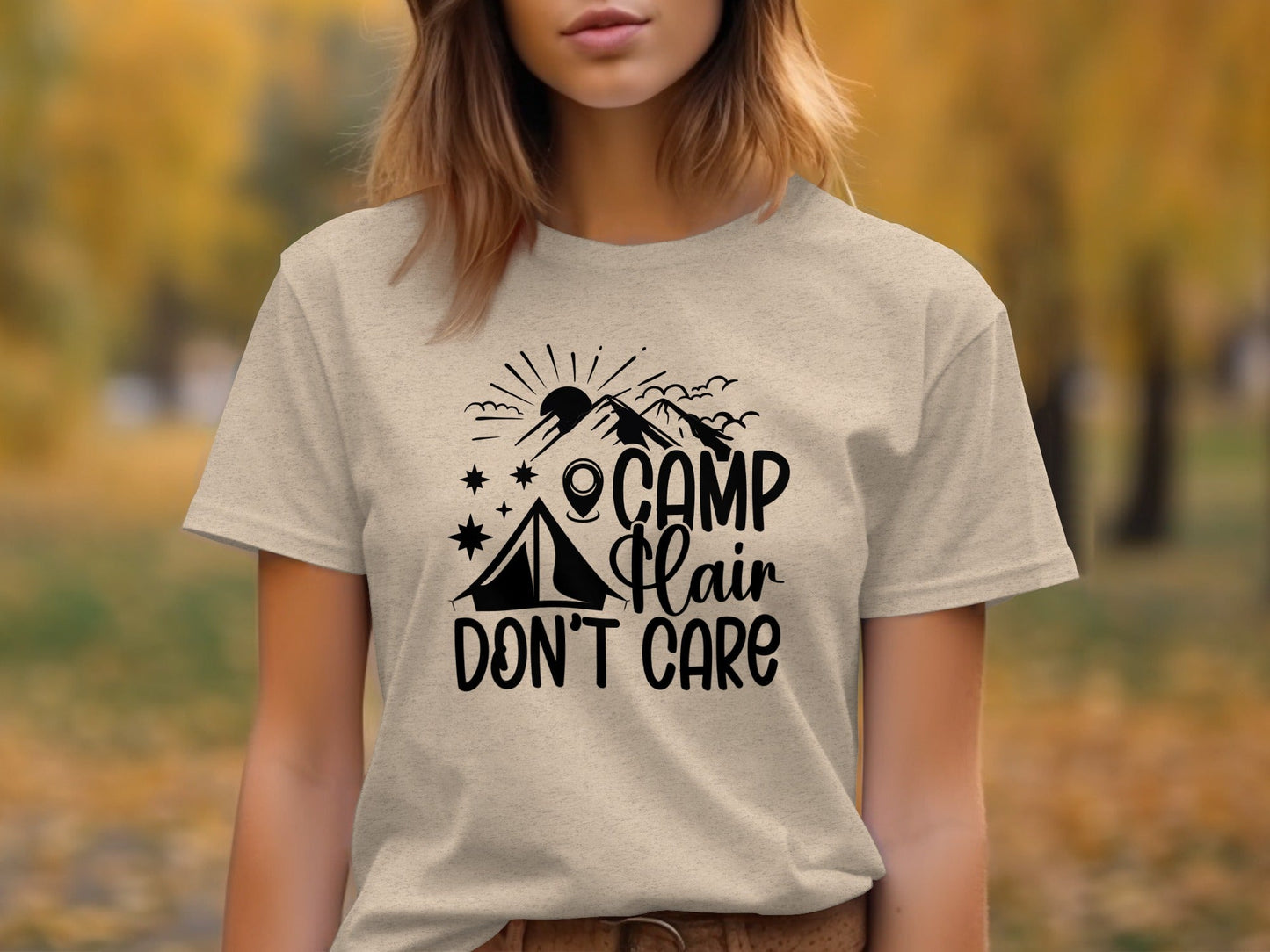 Camp Hair Dont Care with Mountain Scene Graphic T-Shirt