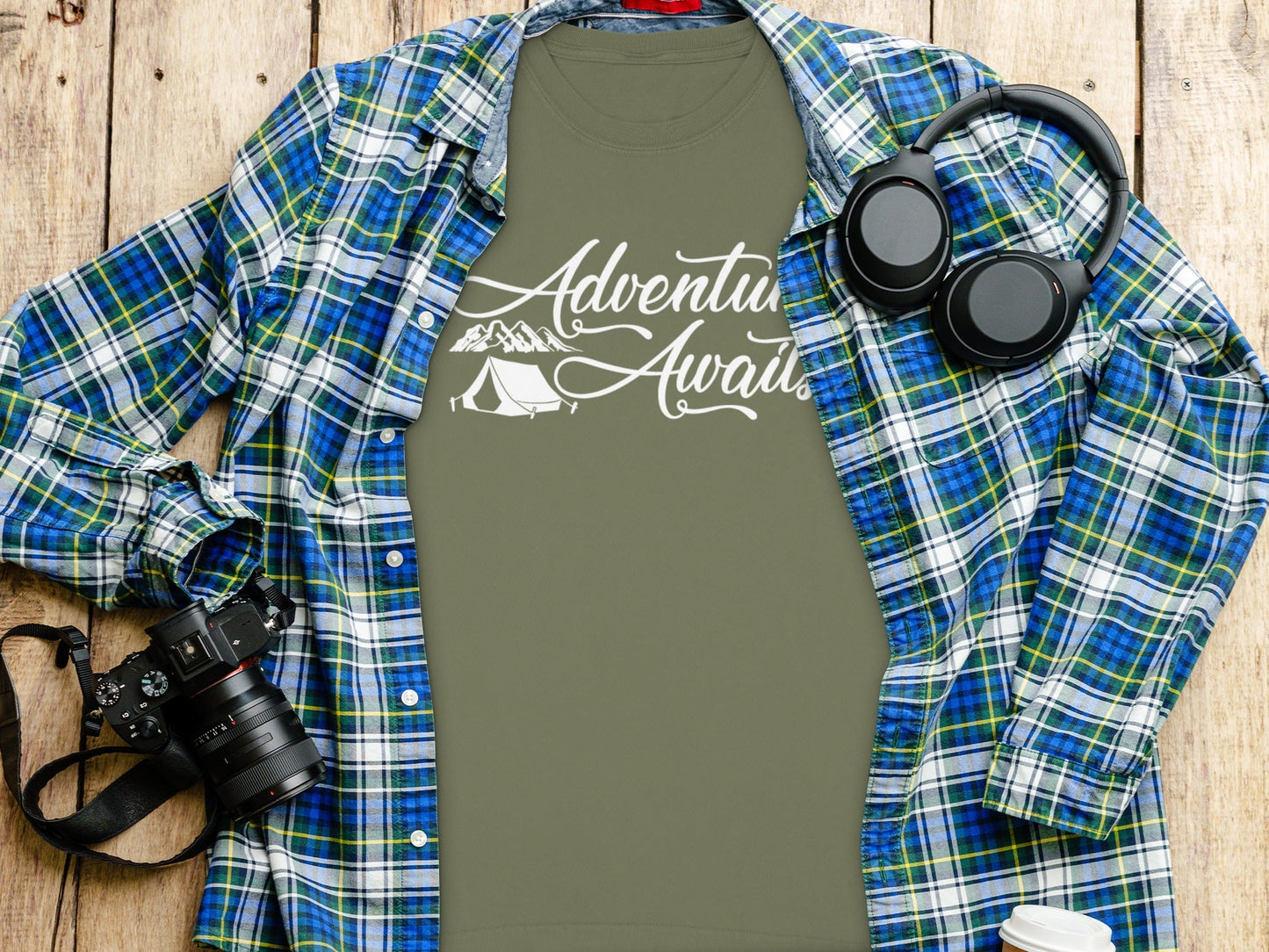 Adventure Awaits Featuring Tent and Mountains Long Sleeve T-Shirt