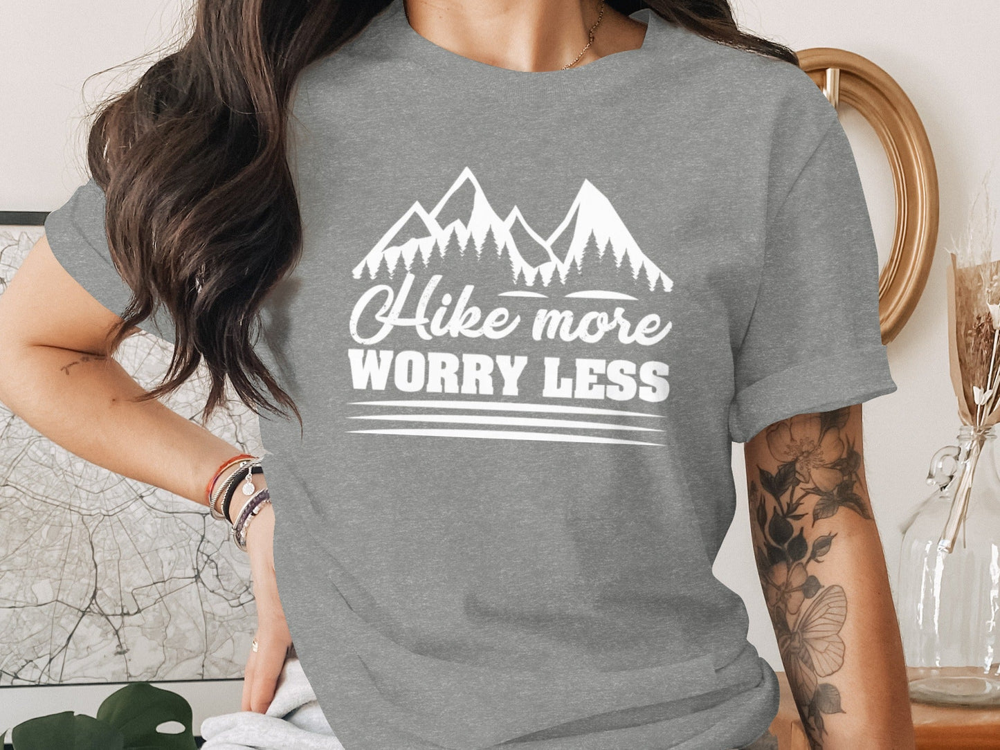 Hike More Worry Less Mountain Graphic Adventure T-Shirt