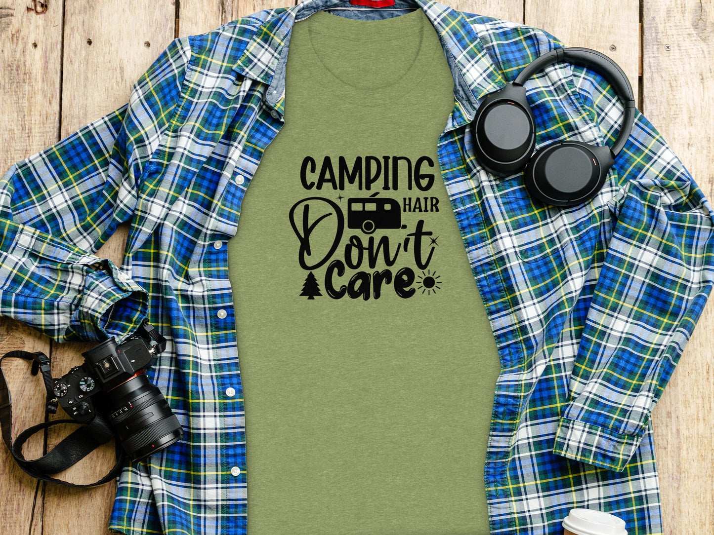 Camping Hair Dont Care Graphic Design Vacation T-Shirt