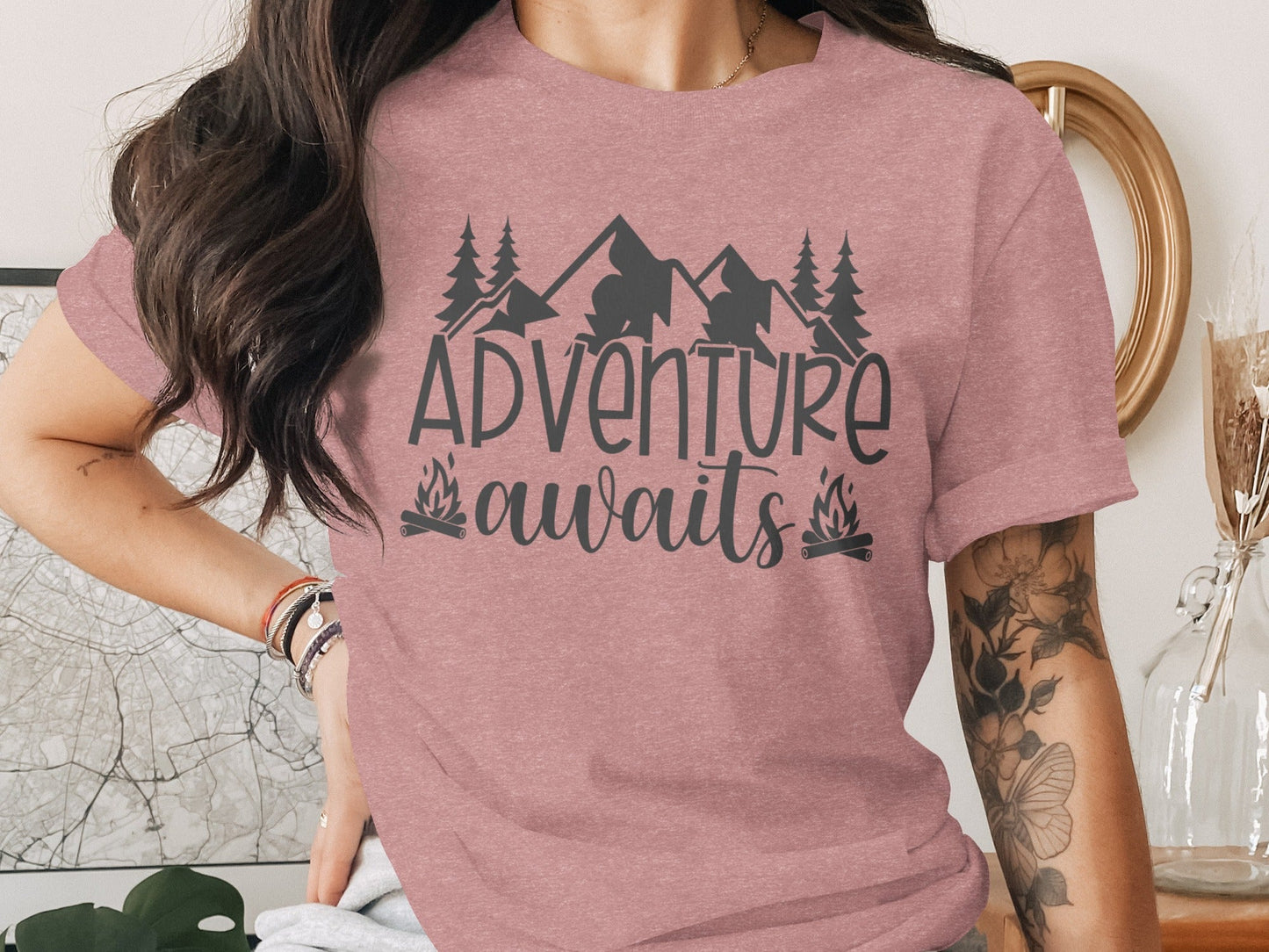 Adventure Awaits with Mountains and Campfires T-Shirt