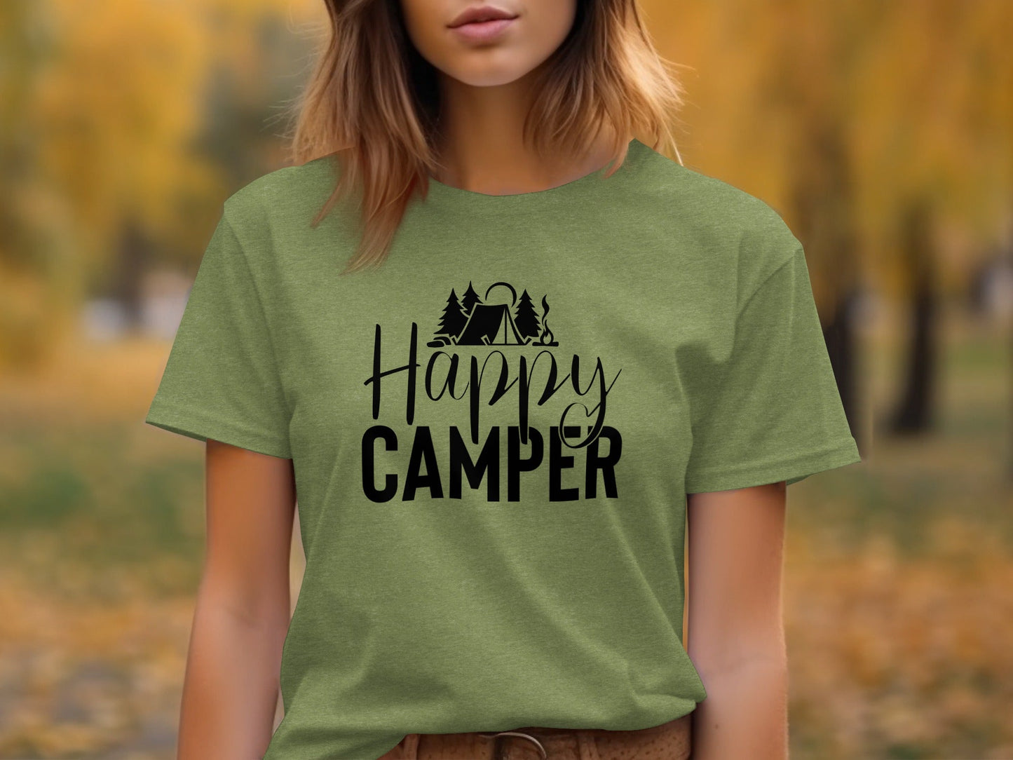 Happy Camper with Trees and Tent Adventure Nature T-Shirt