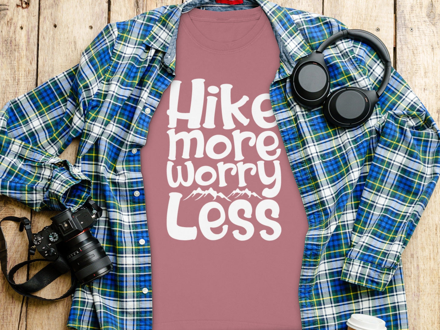 Hike More Worry Less With Mountain Graphic Long Sleeve T-Shirt