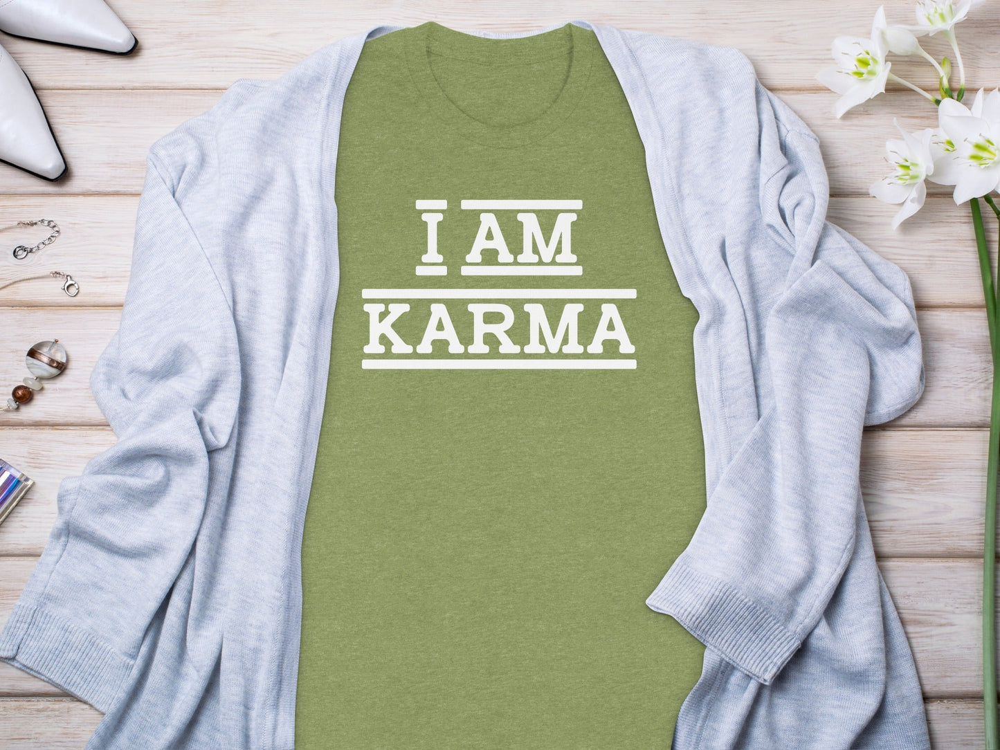 I AM Karma Bold Statement Black and White T-Shirt