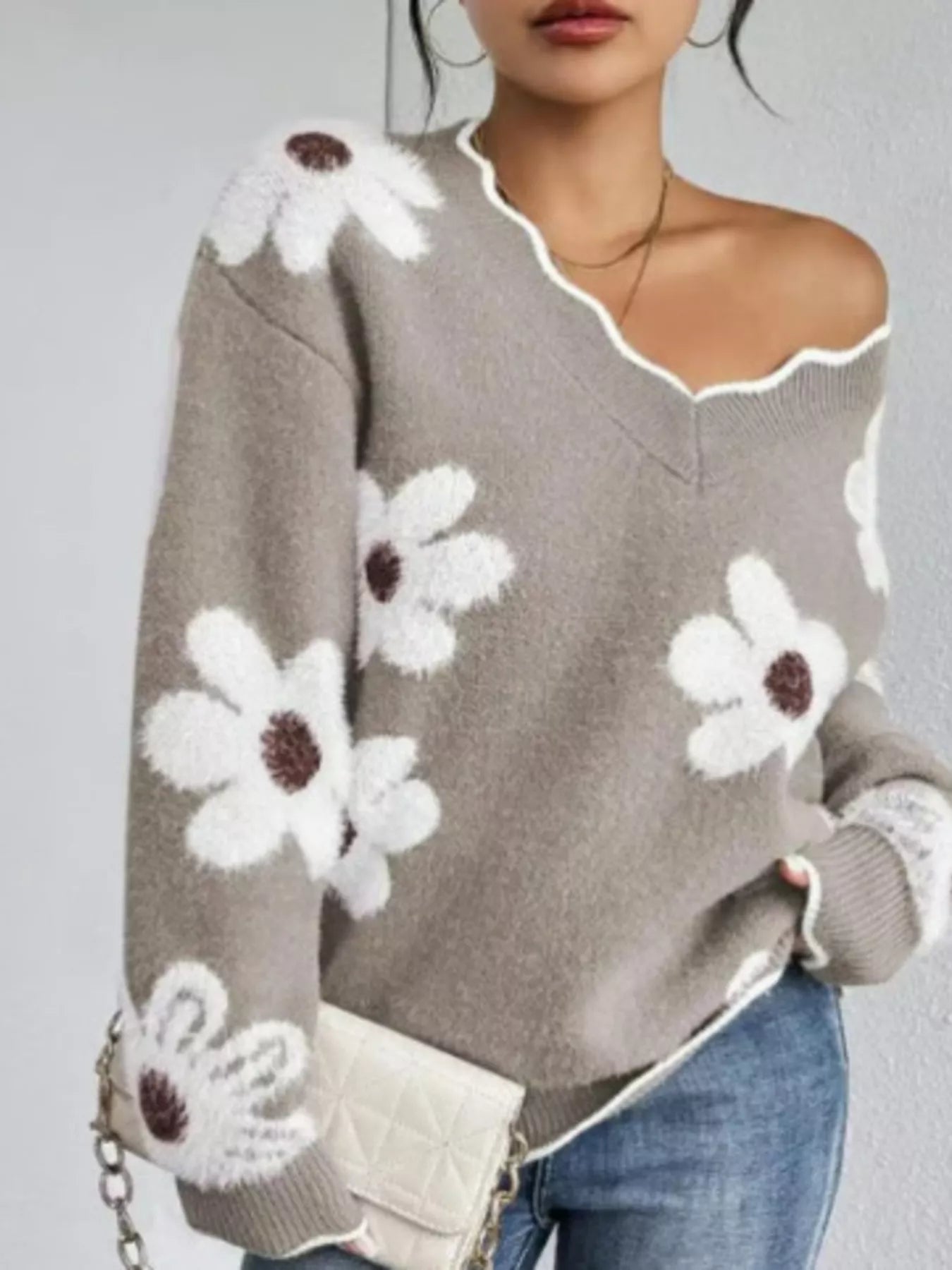 Floral V-Neck Long Sleeve Sweater