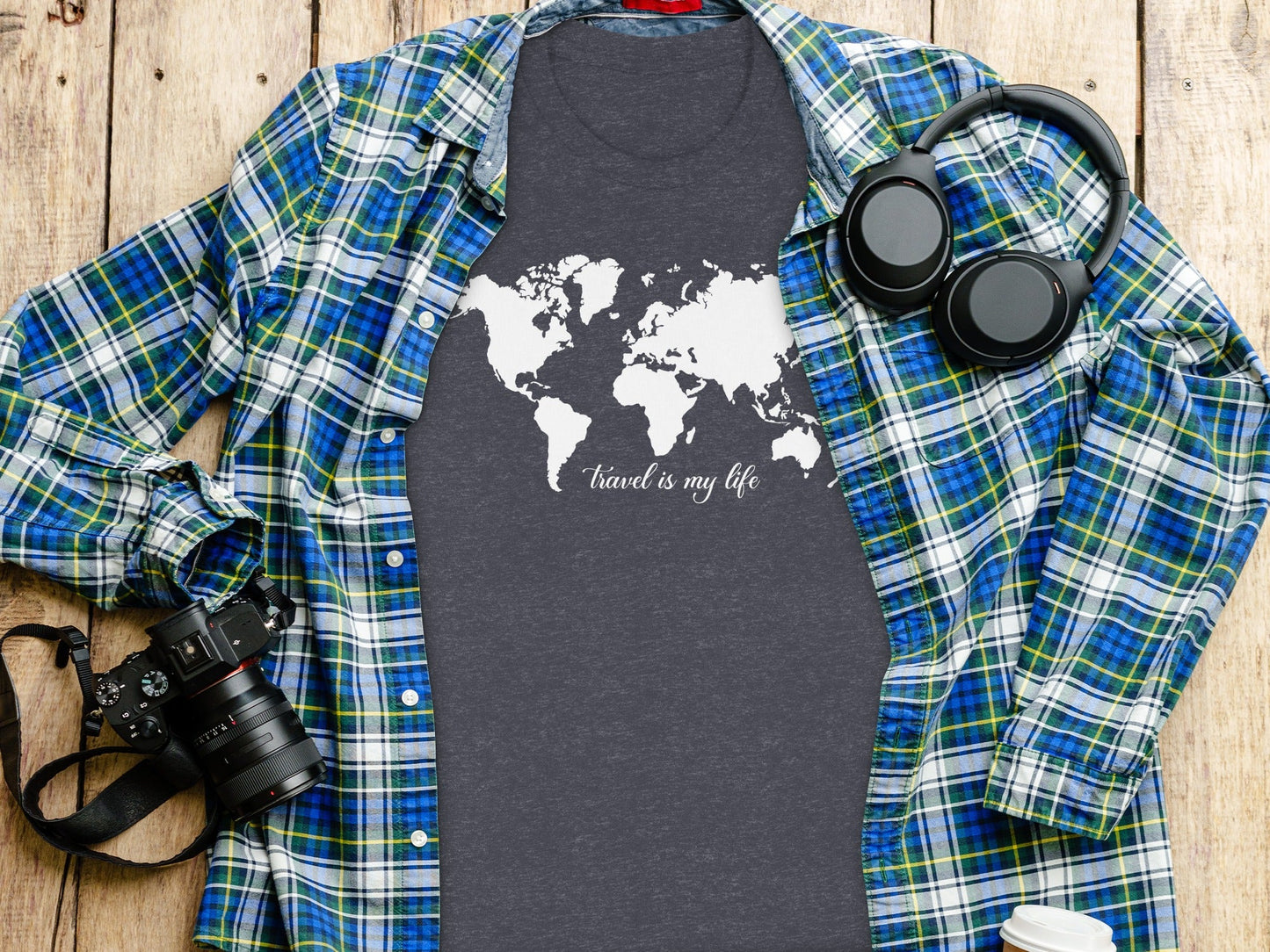 World Map Travel is My Life Graphic Design T-Shirt