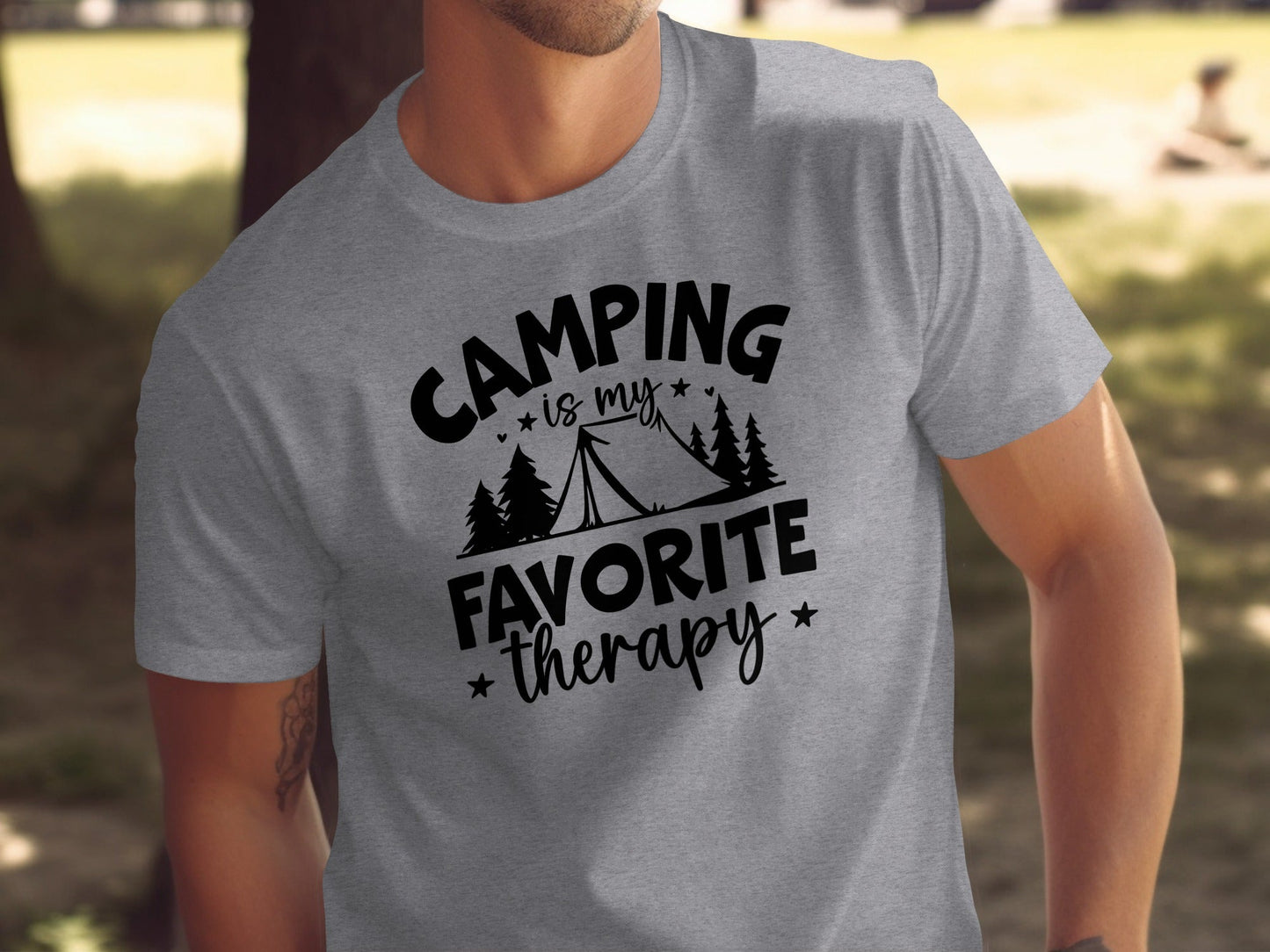 Camping Is My Favorite Therapy Black Text Design T-Shirt