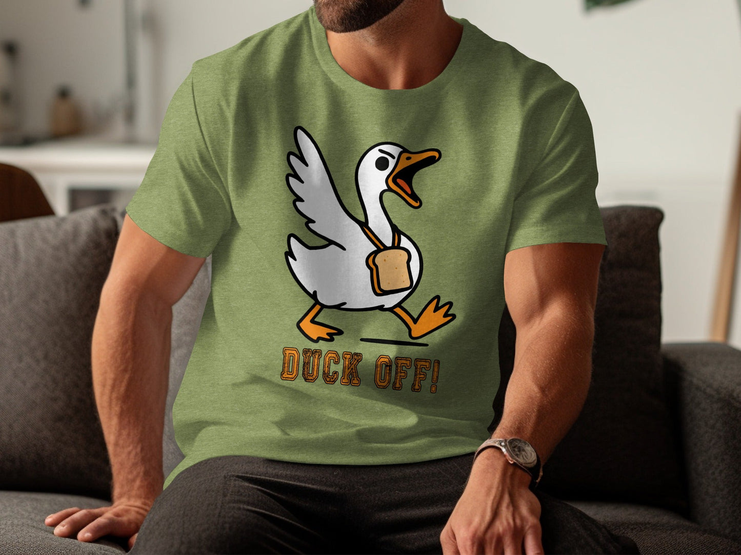 Duck Off Funny Angry Goose with Bread Slice T-Shirt