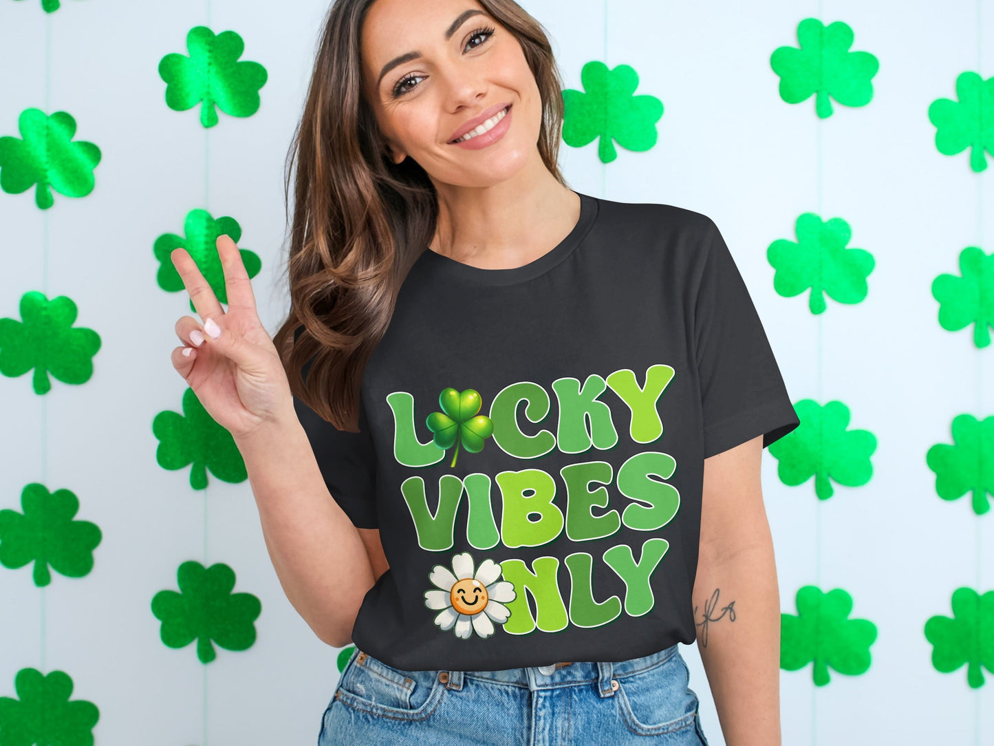 Lucky Vibes Only T-Shirts, Saint Patricks Day Shirt, Clover Shirt, Shamrock Shirt, Flower Shirt, Trendy Shirts