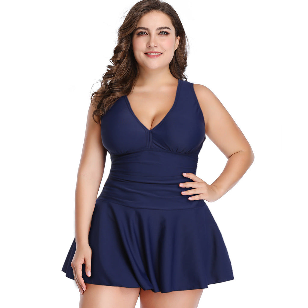 Plus Size Swimsuit European And American Belly Cover Solid Color
