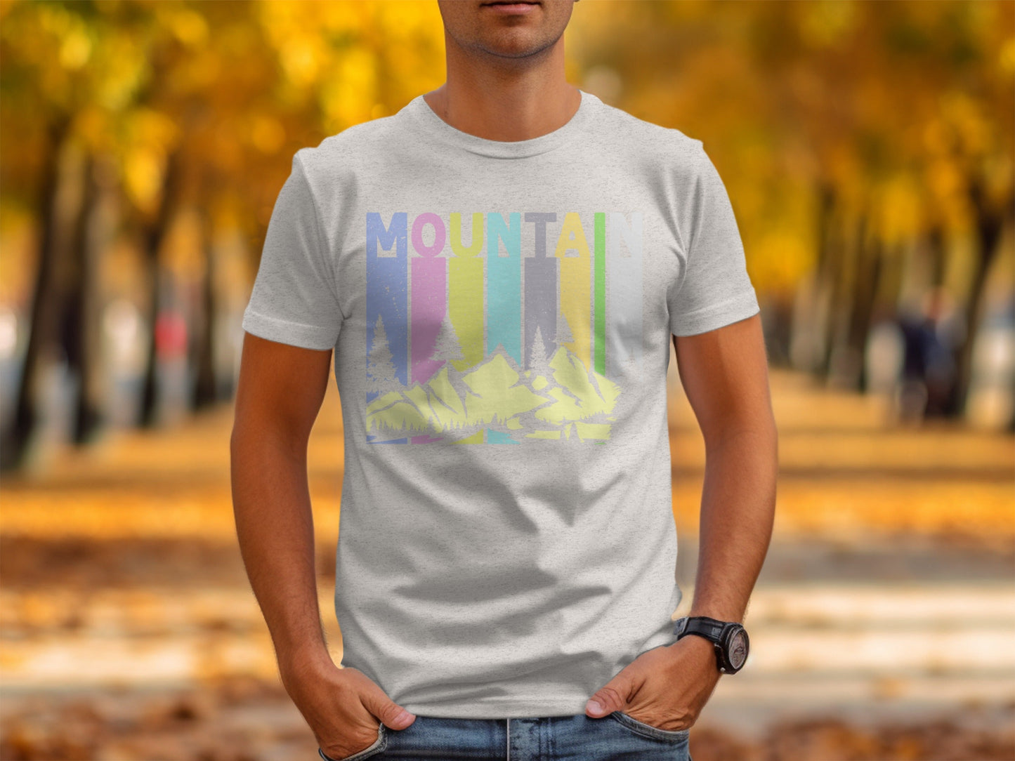Colorful Mountain Scenery Graphic T-Shirt Long Sleeve T-Shirt