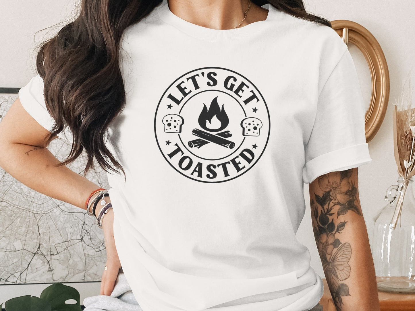 Let's Get Toasted Bread Over Campfire Circle Design T-Shirt