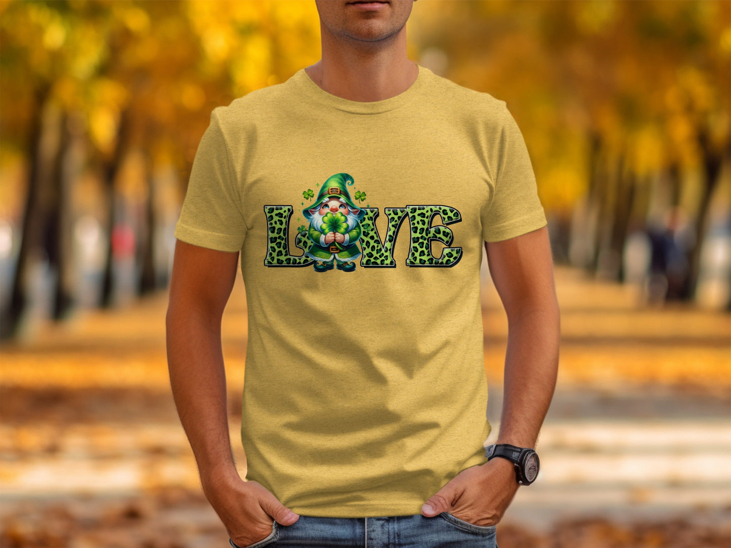 St Patricks Day Gnome T-Shirts, Four Leaf Clover Shirt, Love T Shirt, St Paddys Day Tee, Leopard Print Letters, Cute Irish T Shirts