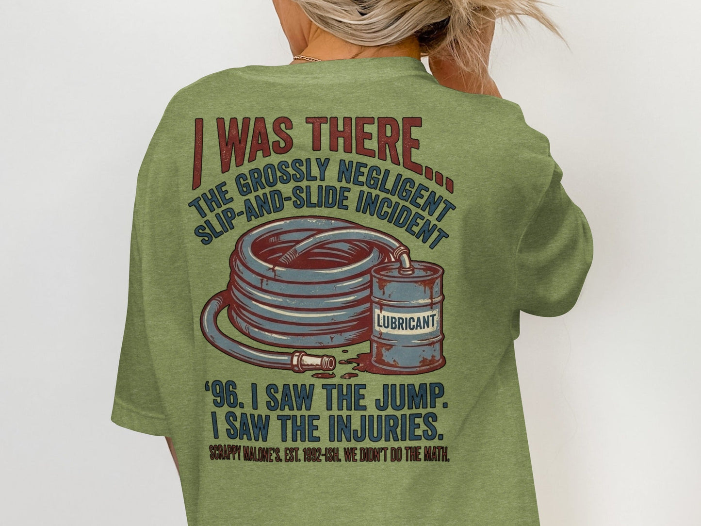 1996 Negligent Slip-and-Slide Incident Tee - Scrappy  Malone's