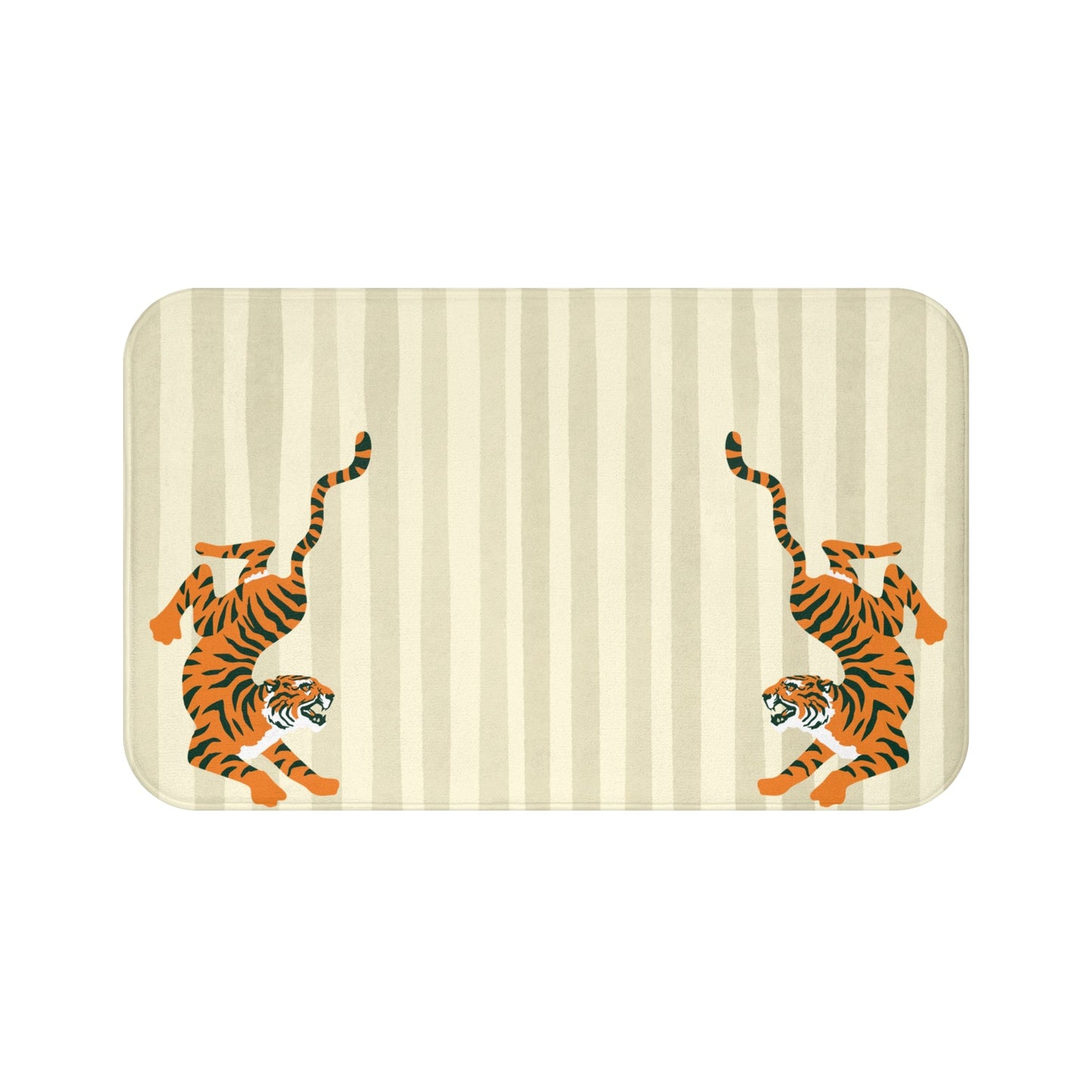 Fiercely Feminine Bath Mat - BIEGE Striped Rug with Tigers