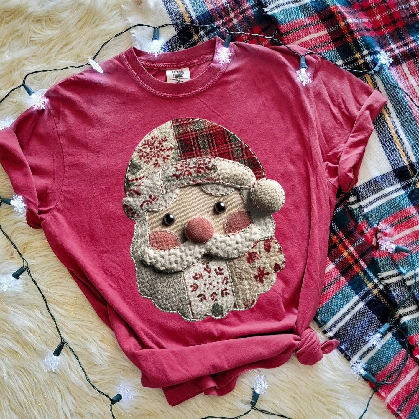 Santa faux burlap clear film screen print