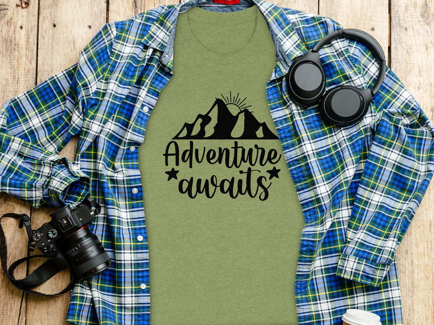 Adventure Awaits with Mountain and Star Graphic T-Shirt