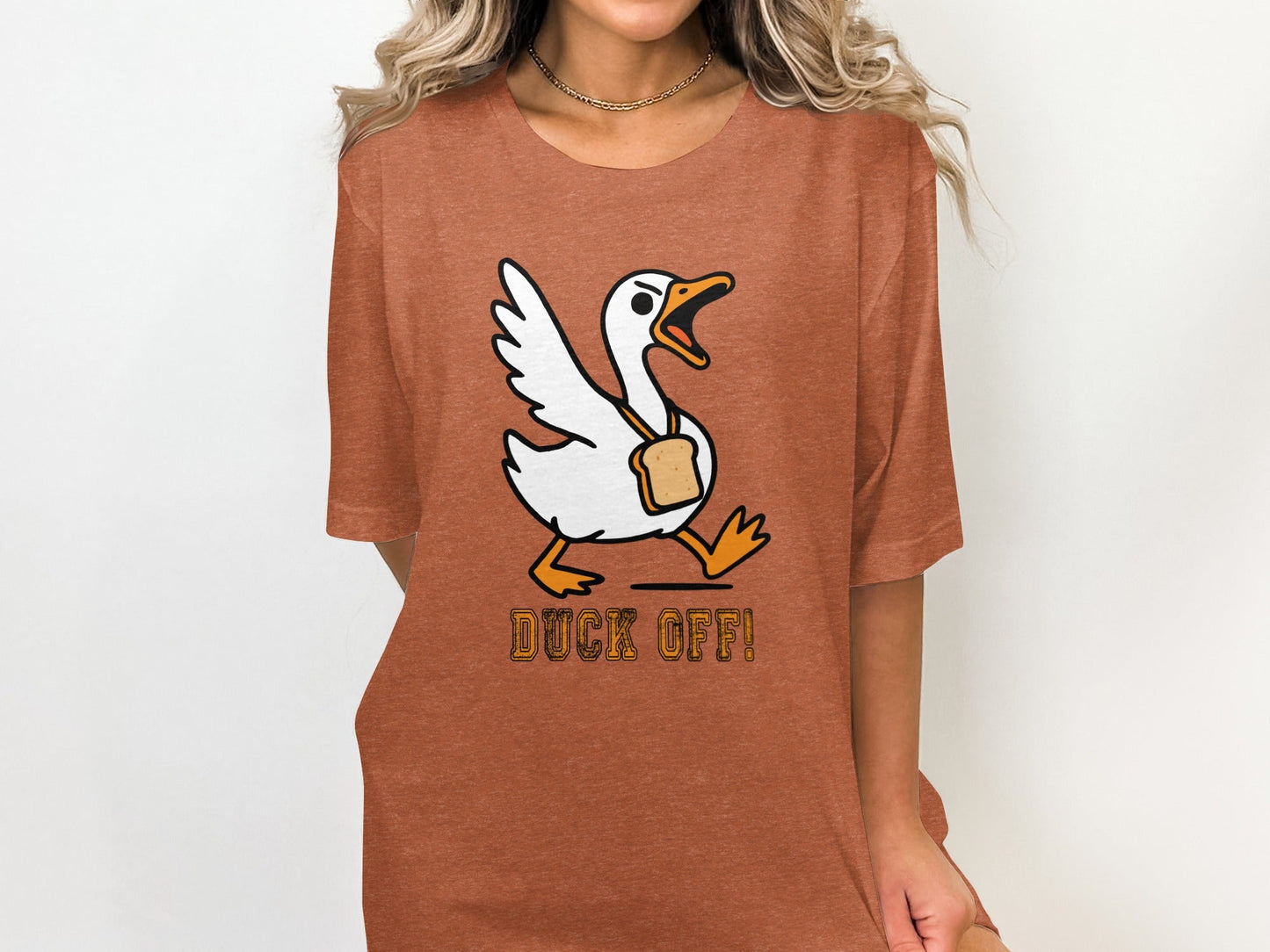 Duck Off Funny Angry Goose with Bread Slice T-Shirt