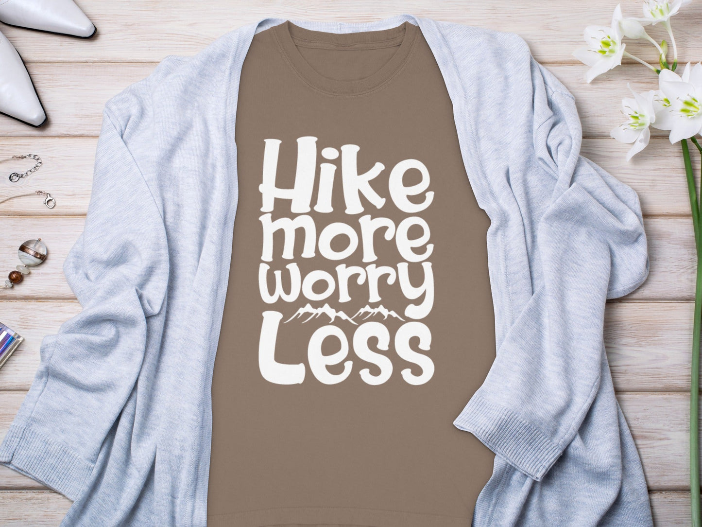Hike More Worry Less With Mountain Graphic Long Sleeve T-Shirt