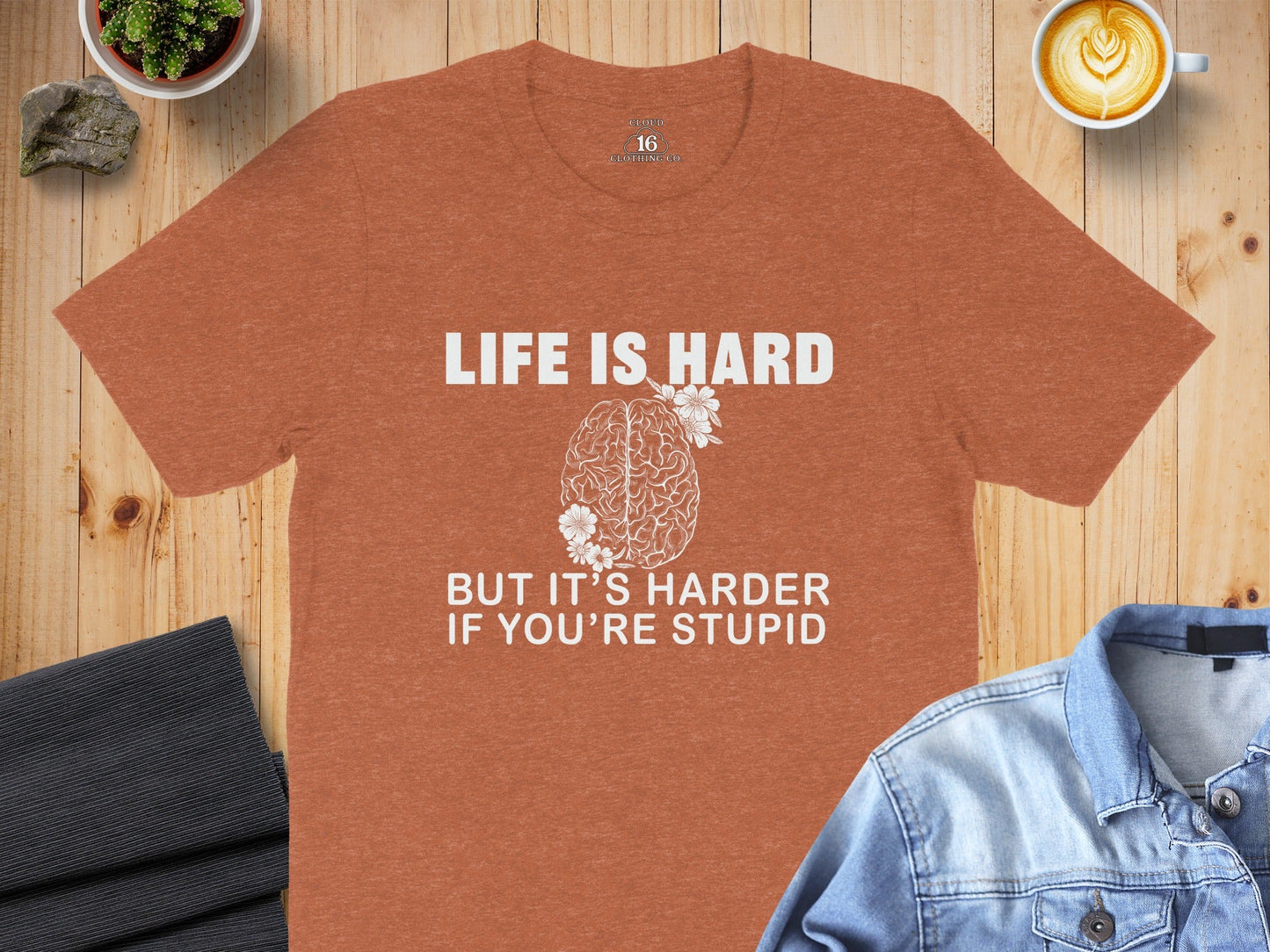 Life is Hard Brain With Flowers Graphic Novelty T-Shirt