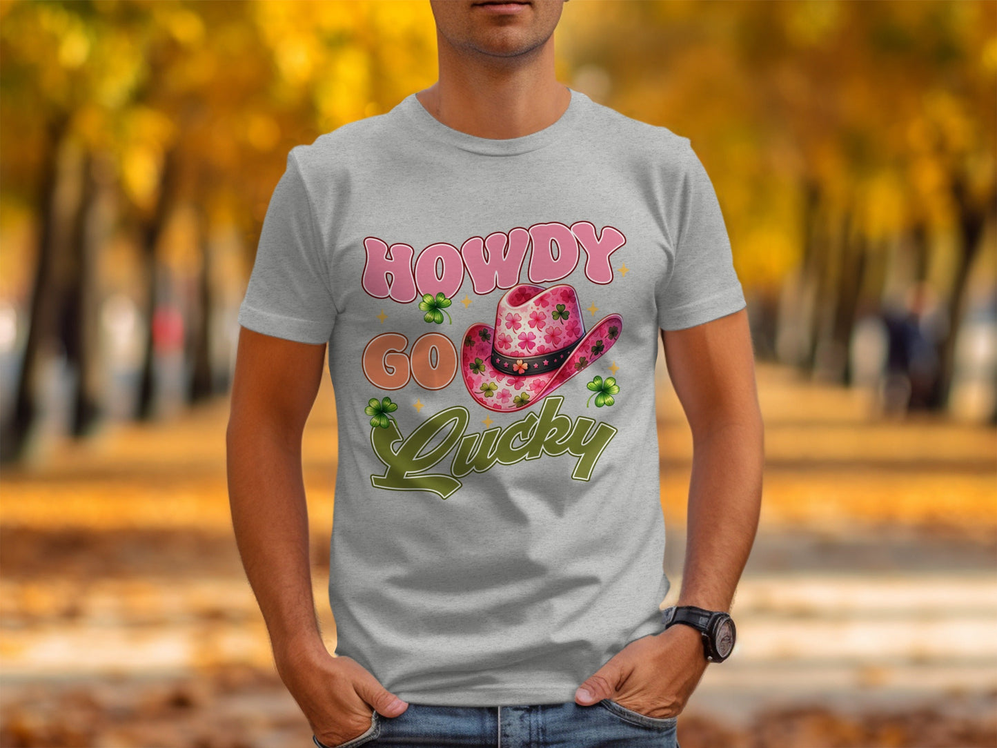 Howdy Go Lucky T-Shirts, St Patricks Day, Cowboy Hat, Shamrock, Good Luck, Festive Apparel, Lucky Shirt, Irish Pride