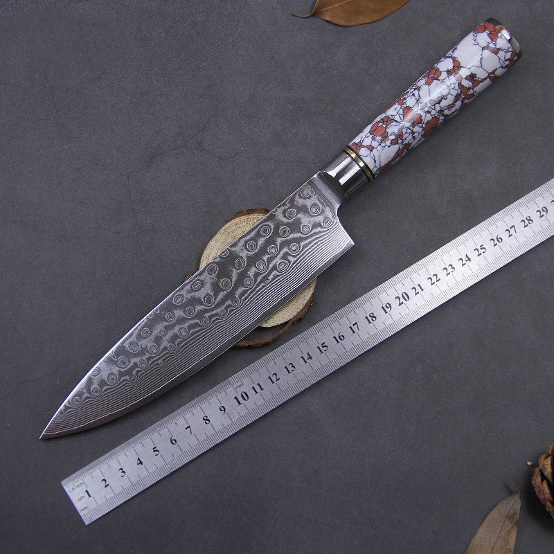 Damascus Steel Kitchen Knife with Turquoise Handle (8")