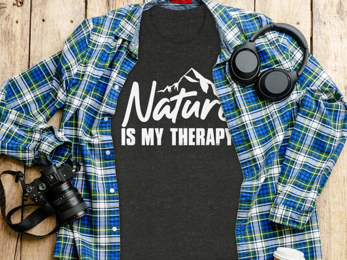 Nature is my Therapy White Text with Mountain T-Shirt