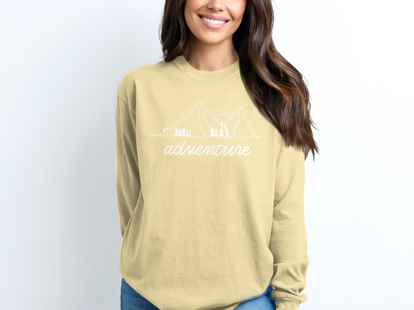 Adventure Awaits Mountains and Sunshine Graphic Long Sleeve T-Shirt