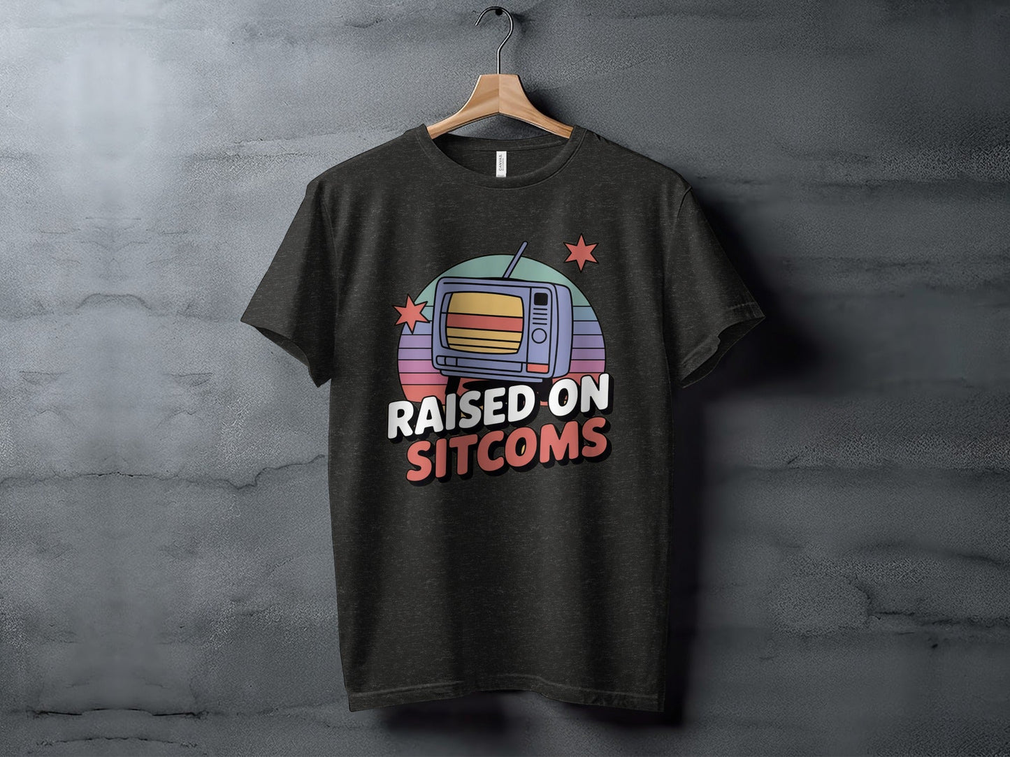 Raised On Sitcoms Retro Television Funny Design T-Shirt