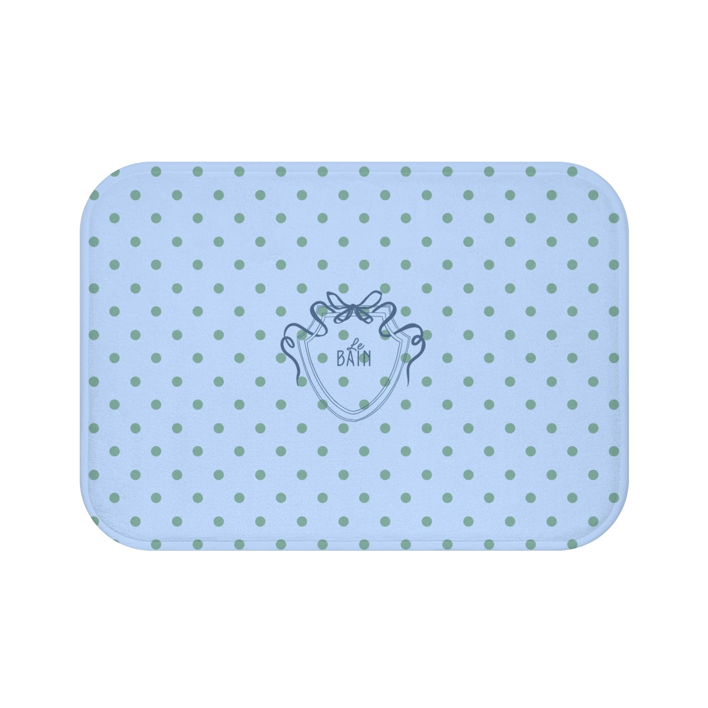 Polka Dot "Le Bain" Bath Mat — Pastel Blue & Sage Green Bathroom Rug