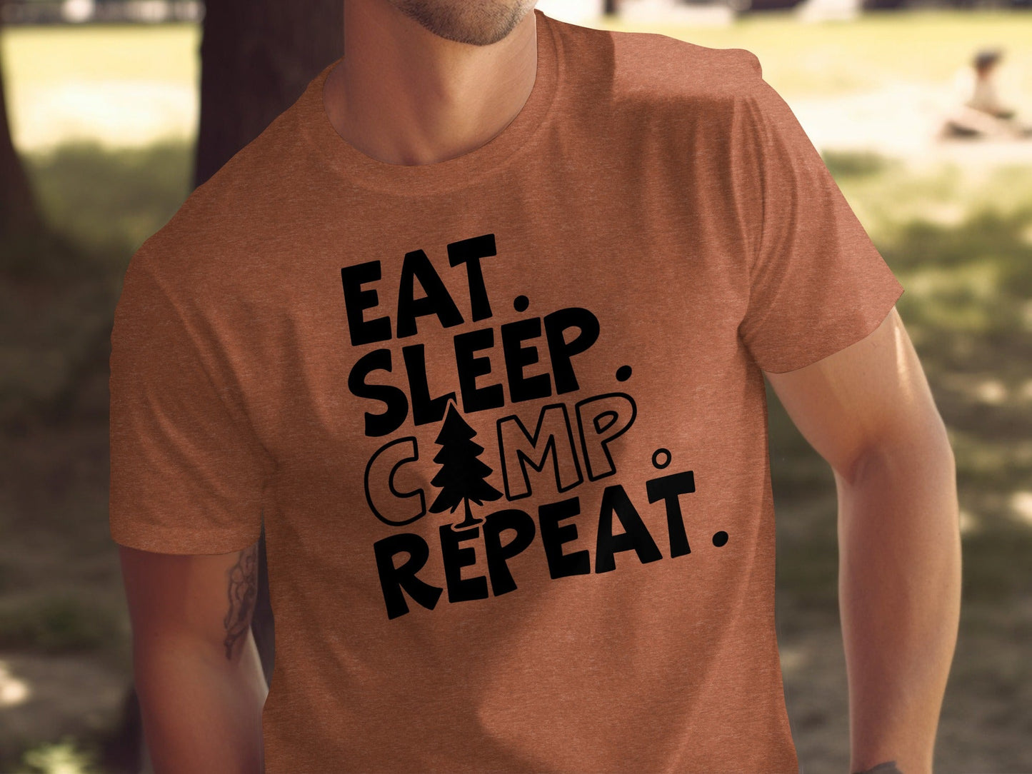 Eat Sleep Camp Repeat With Pine Tree Graphic T-Shirt