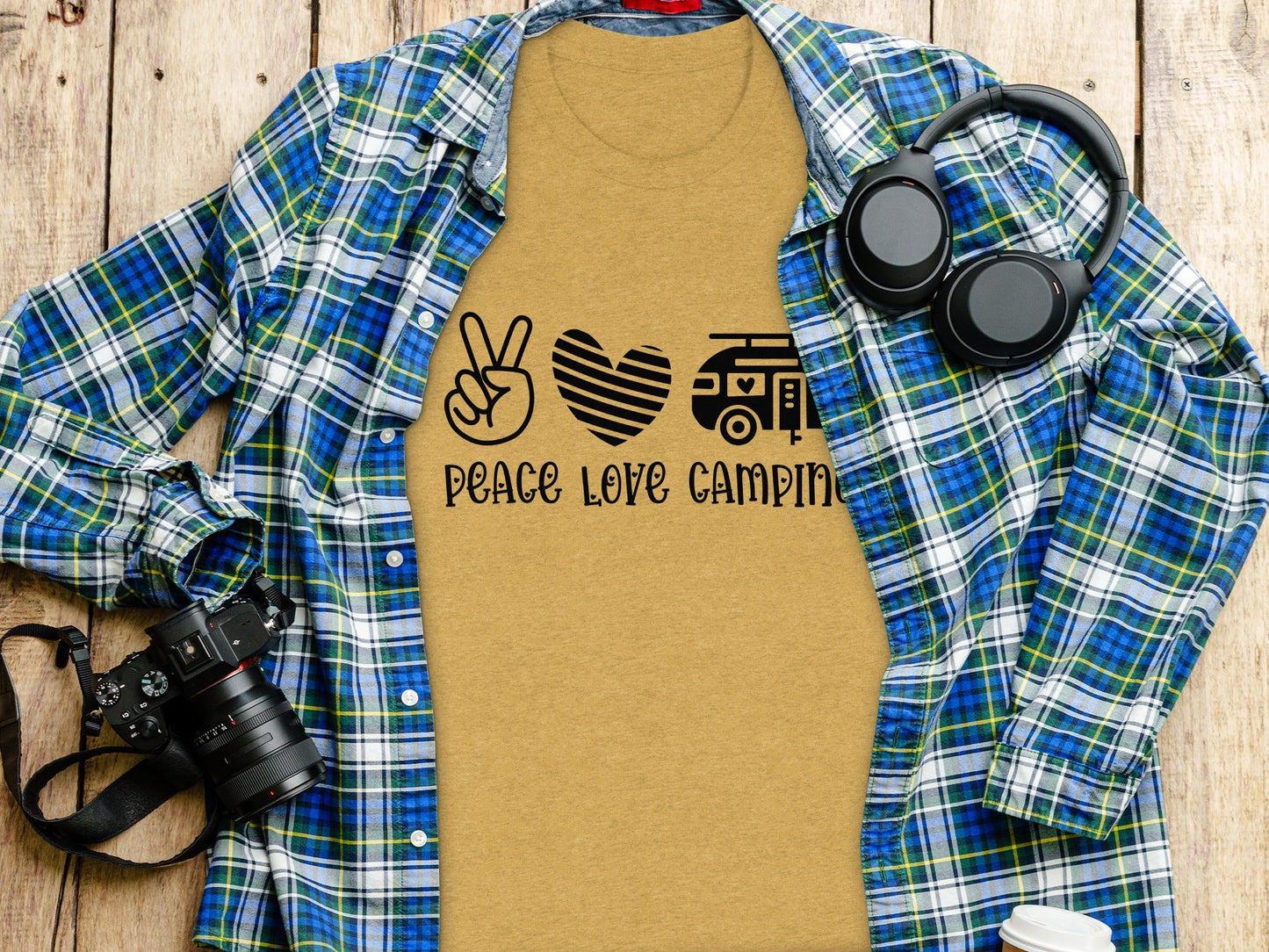 Peace Love Camping Symbol Design Graphic Novelty T-Shirt