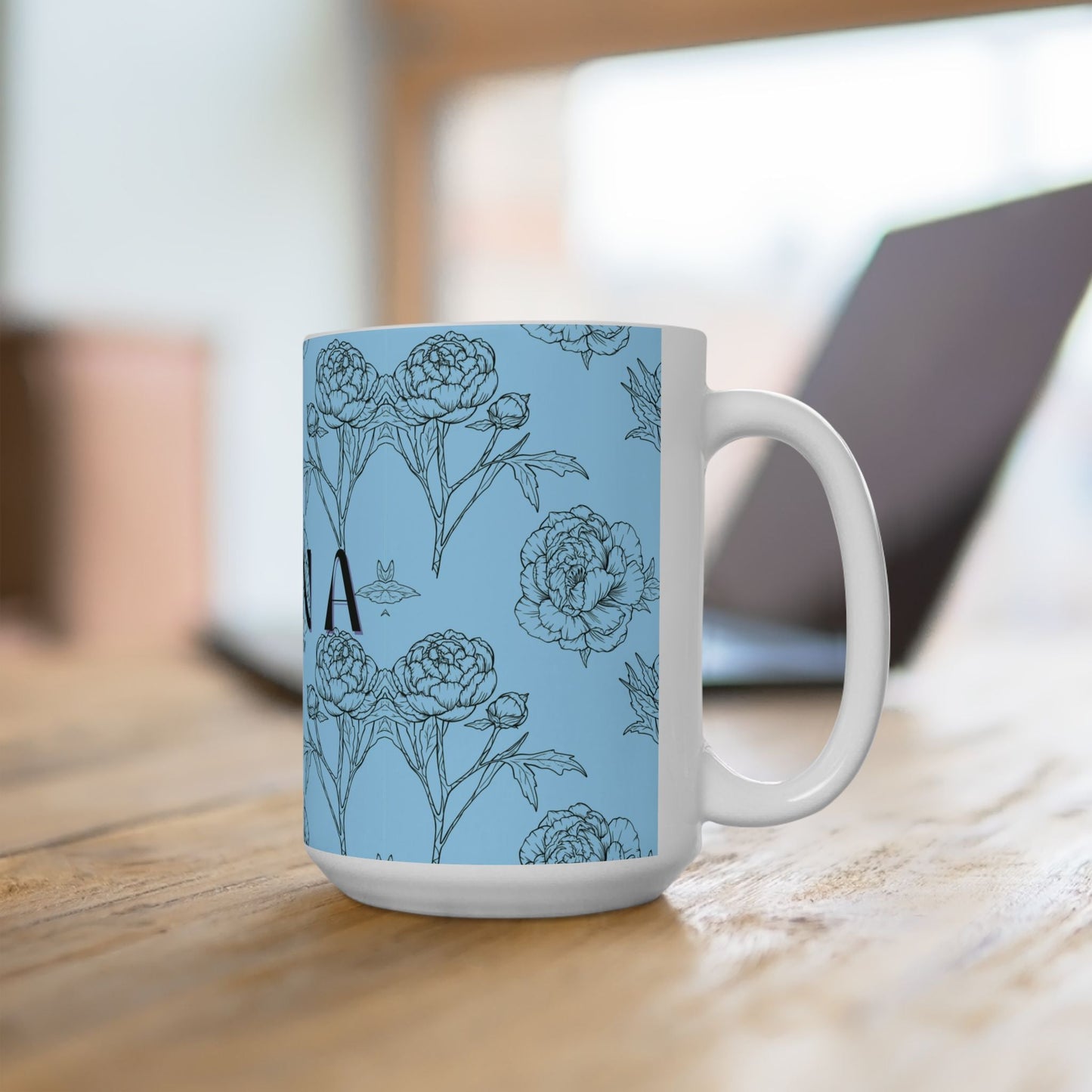 Floral NANA Ceramic Mug, Powder Blue, Grandma gift