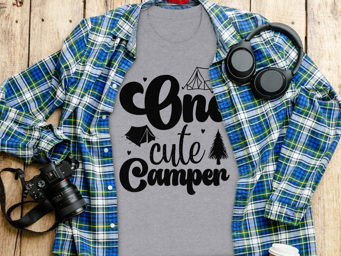 One Cute Camper Tent and Pine Tree Camping Design T-Shirt