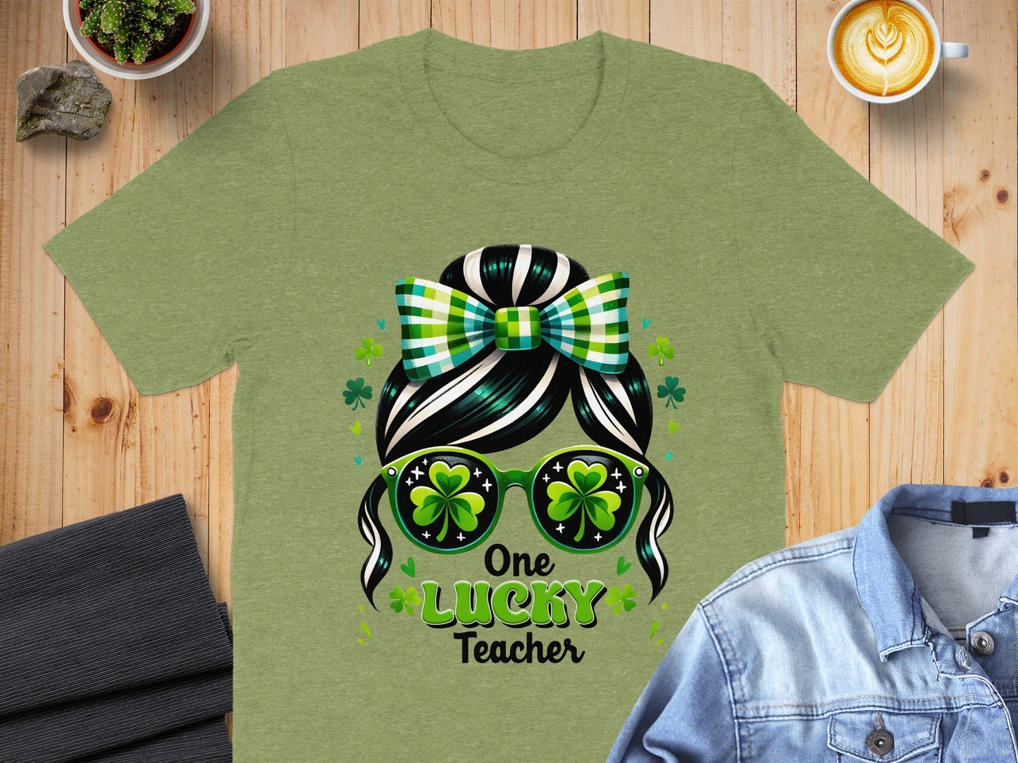 One Lucky Teacher Shamrock Sunglasses Graphic Design T-Shirt