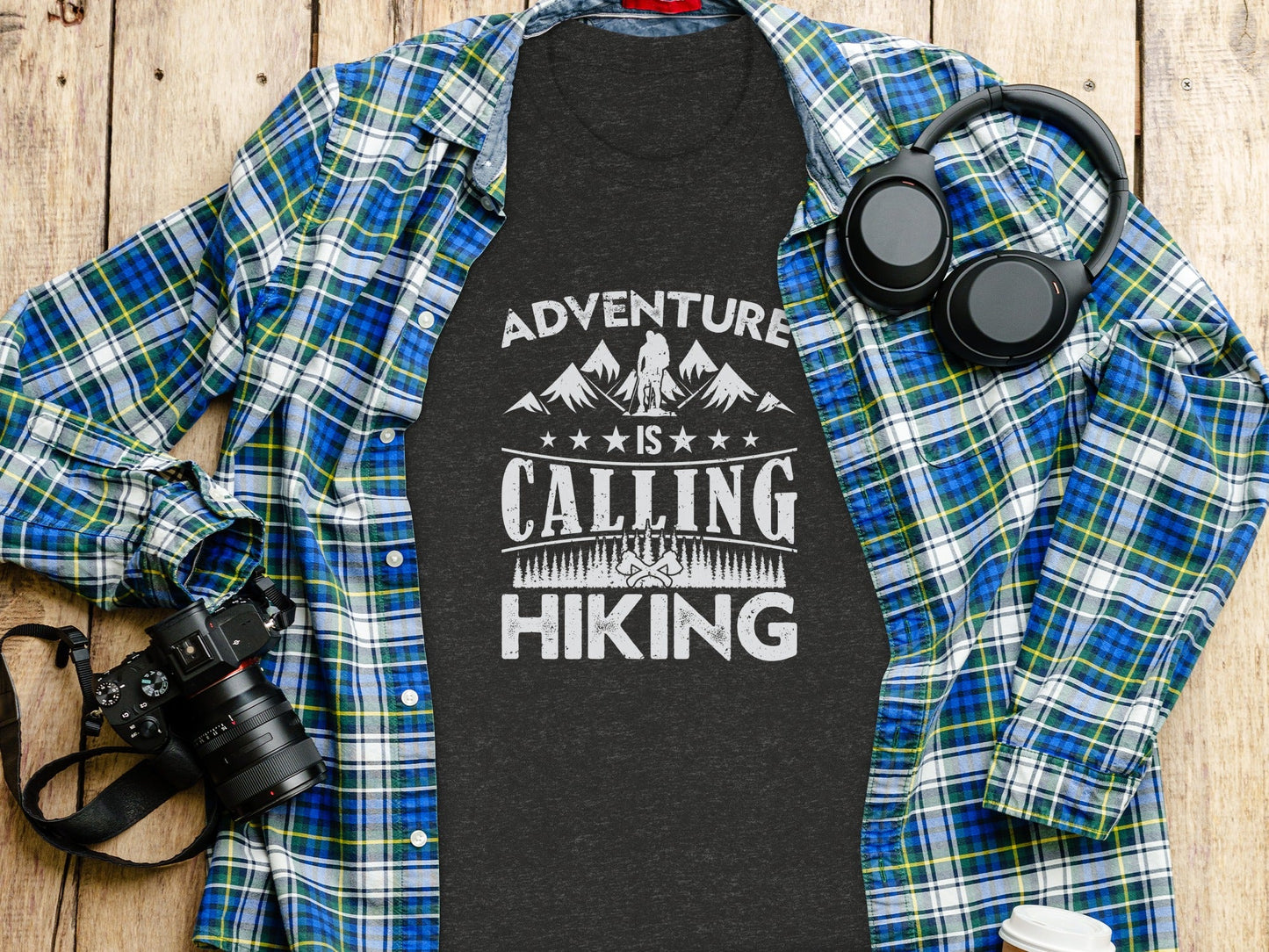 Adventure Is Calling Hiking Graphic Design T-Shirt