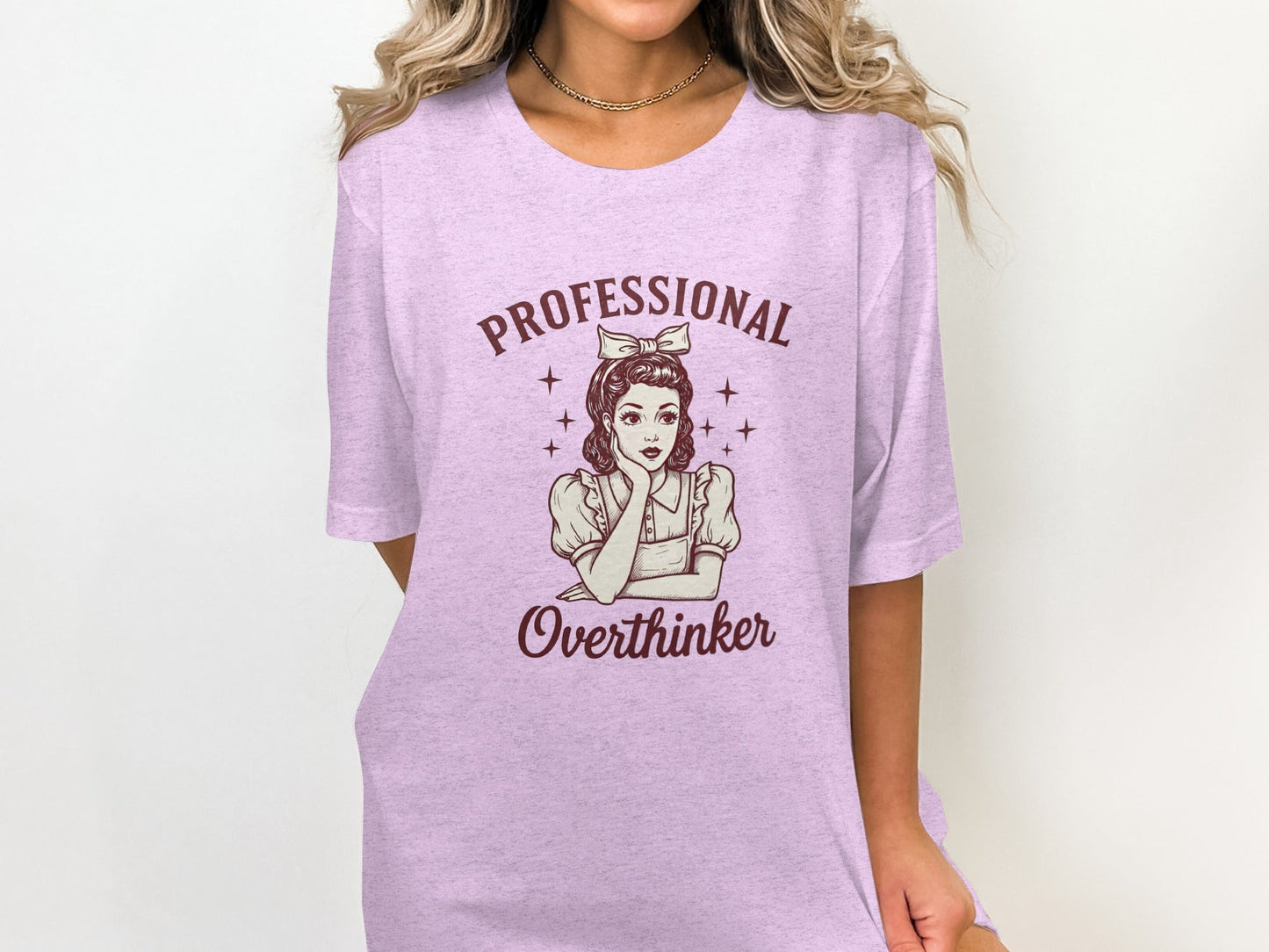 Professional Overthinker Cute Retro Girl Illustration T-Shirt