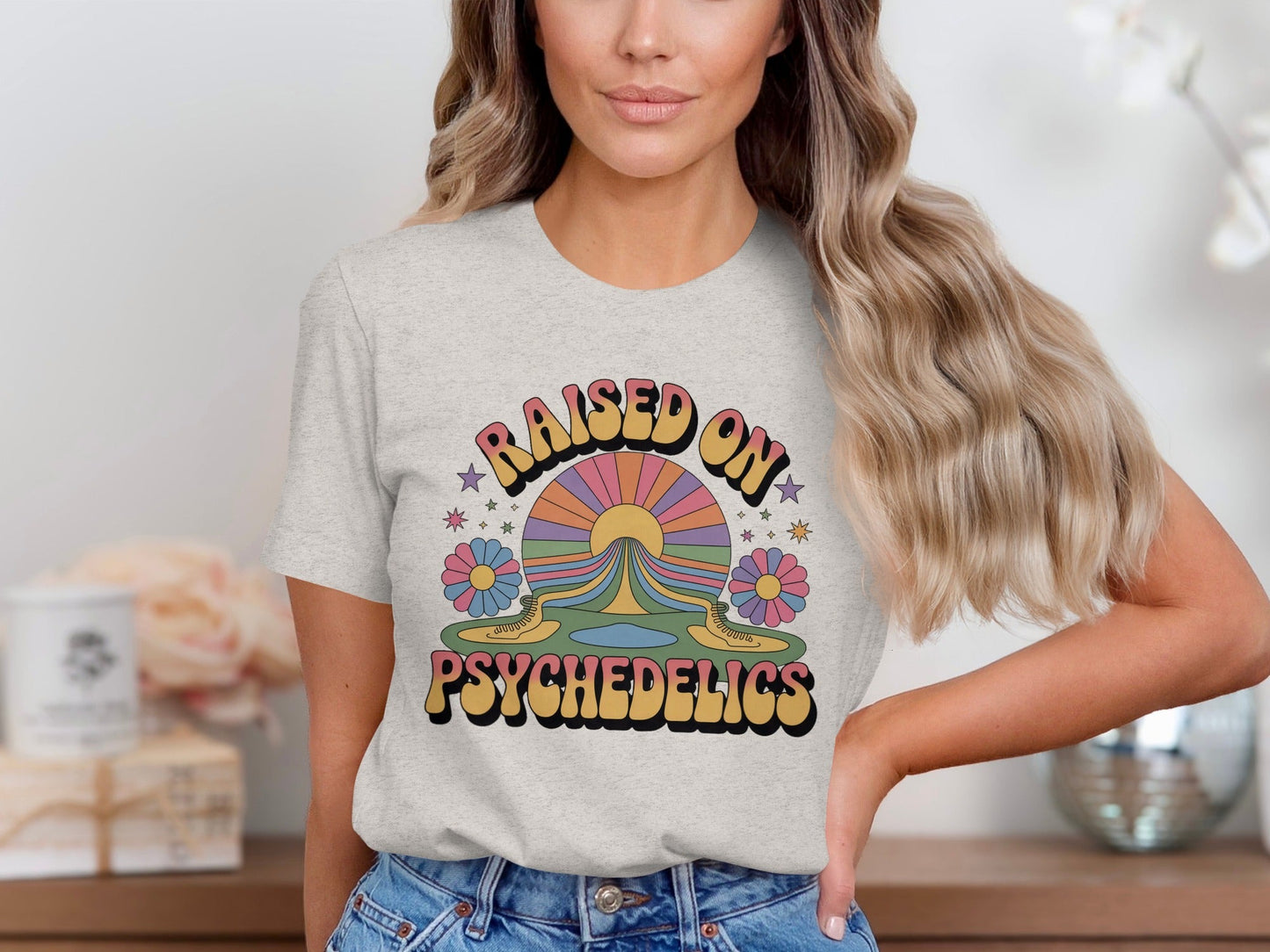 Raised On Psychedelics Retro Groovy Hippie Style T-Shirt